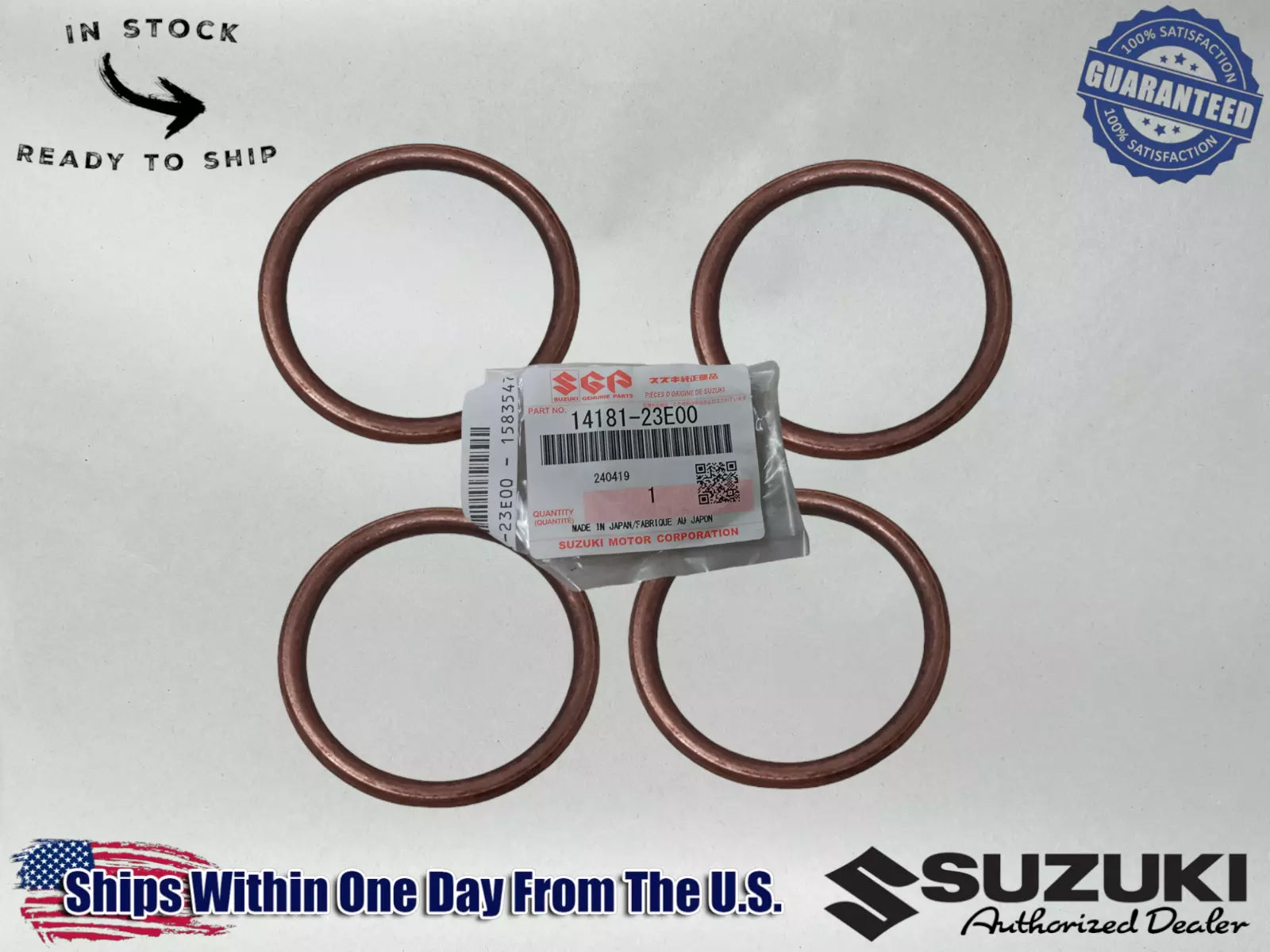 4 Suzuki OEM Authentic 2017 - 2024Gsxr 1000 Gsx-R Exhaust Gaskets 14181-04K00