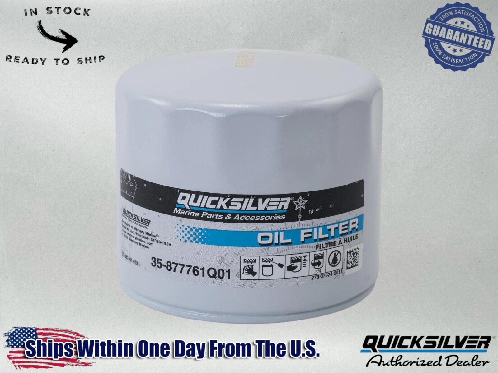 Quicksilver OEM Oil Filter Mariner Force Fits 75/90/115 hp OB 877761Q01