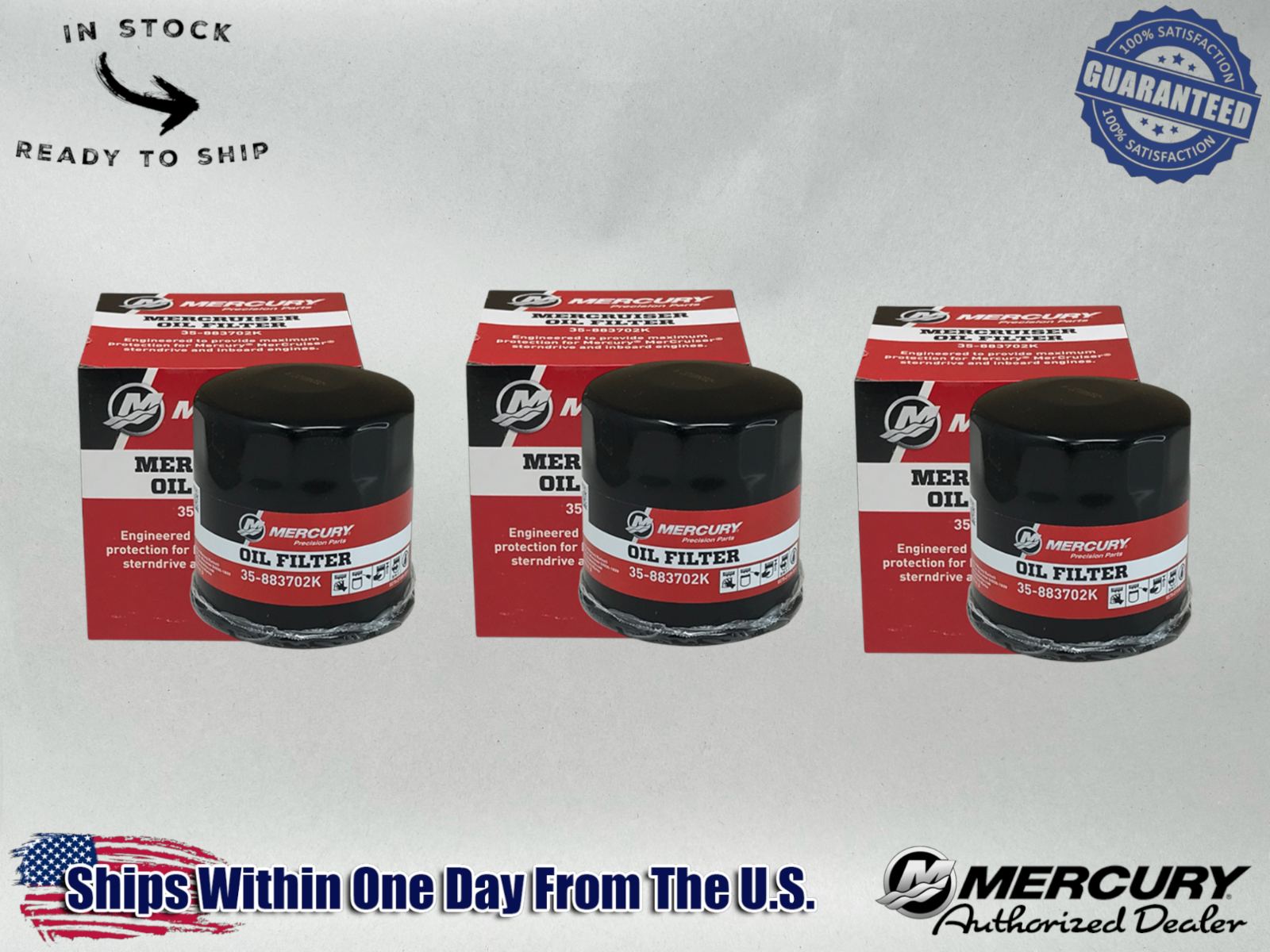 Mercury Genuine OEM Authentic Oil Filters 35-883702K 3 Pack