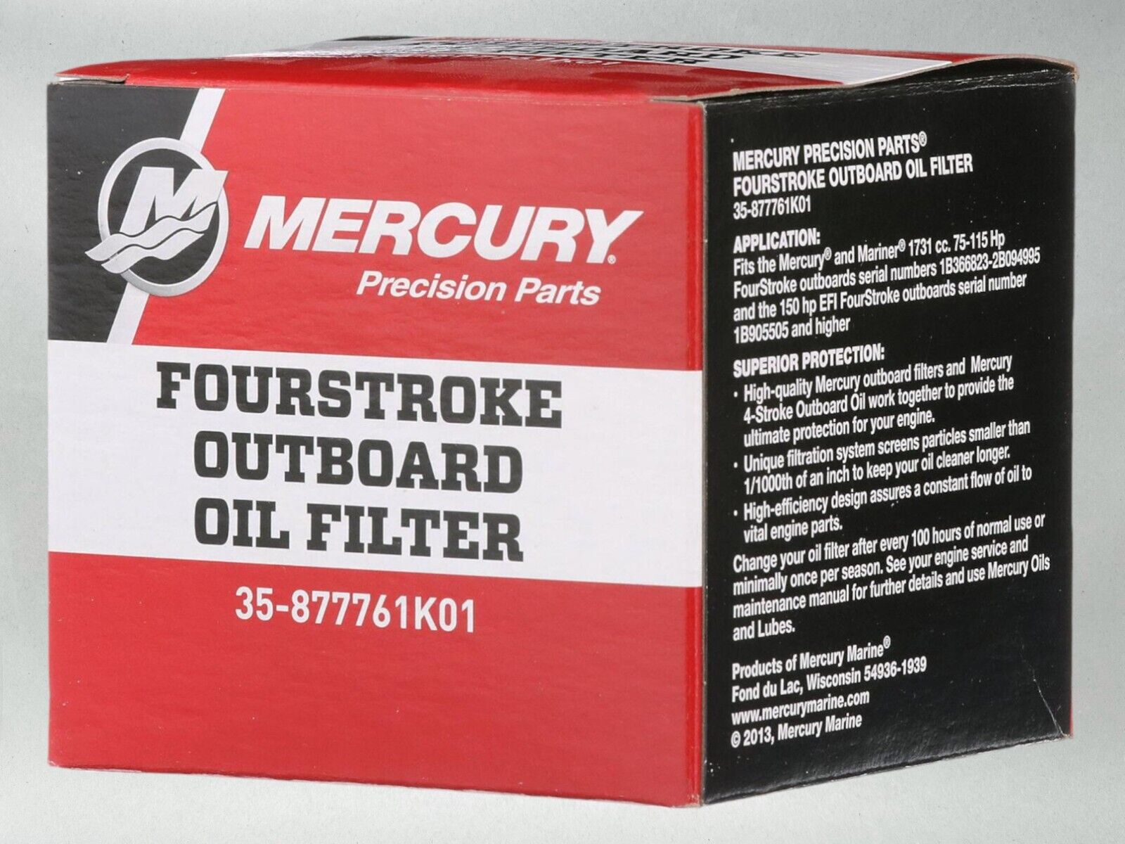 Mercury OEM Outboard Oil Filter for 75-115hp and 150hp EFI 877761K01-3PACK