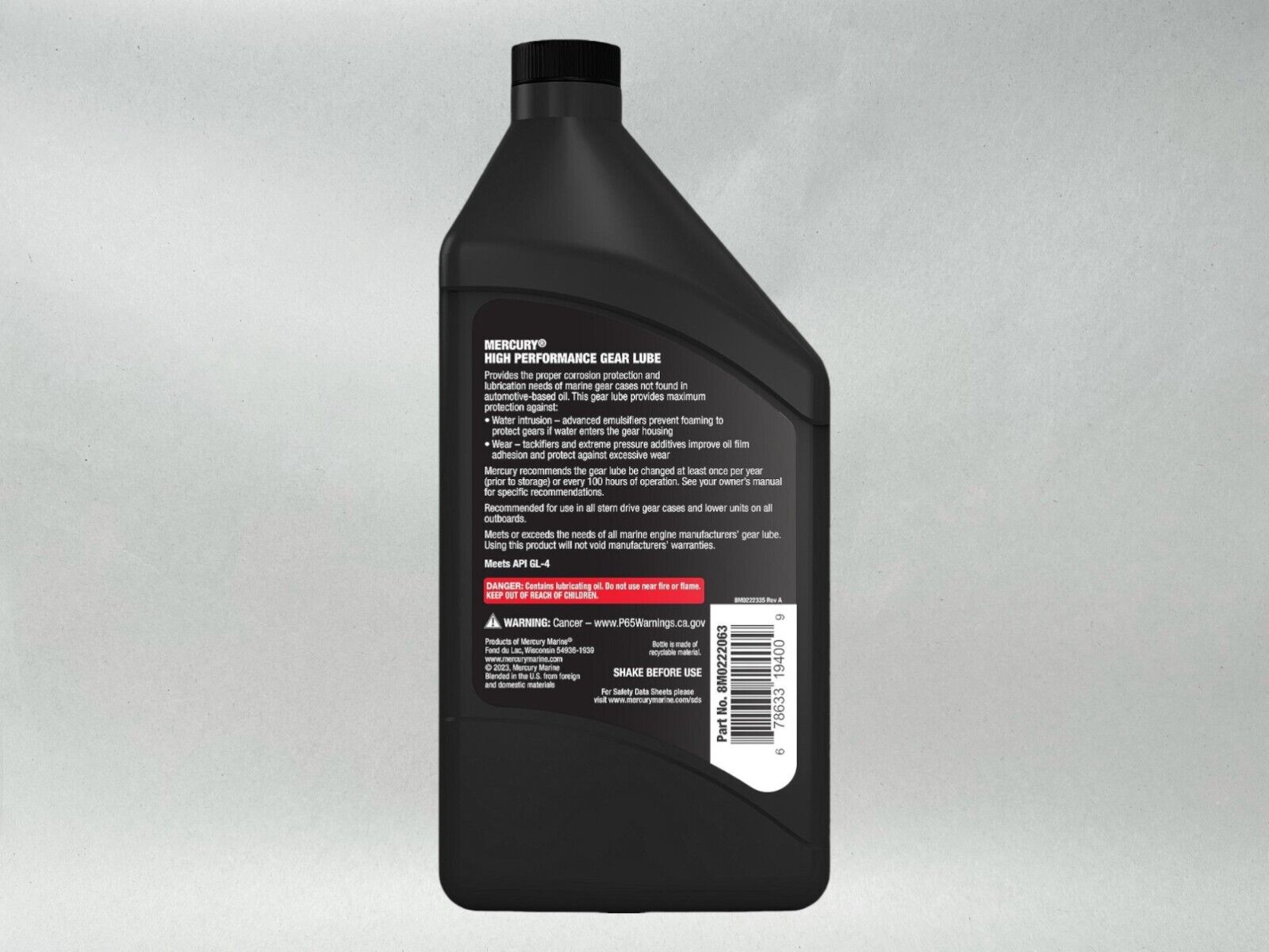 Mercury OEM 8M0222063 SAE 90 High Performance Gear Lube Quart 8M0222063