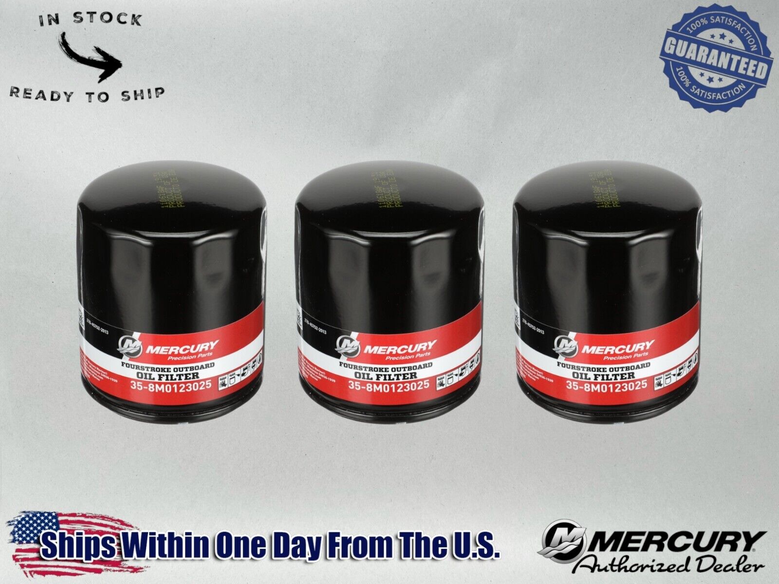 Mercury OEM Outboard Oil Filter for Mercury 3.4L V6 and 4.6L V8 8M0123025-3PACK