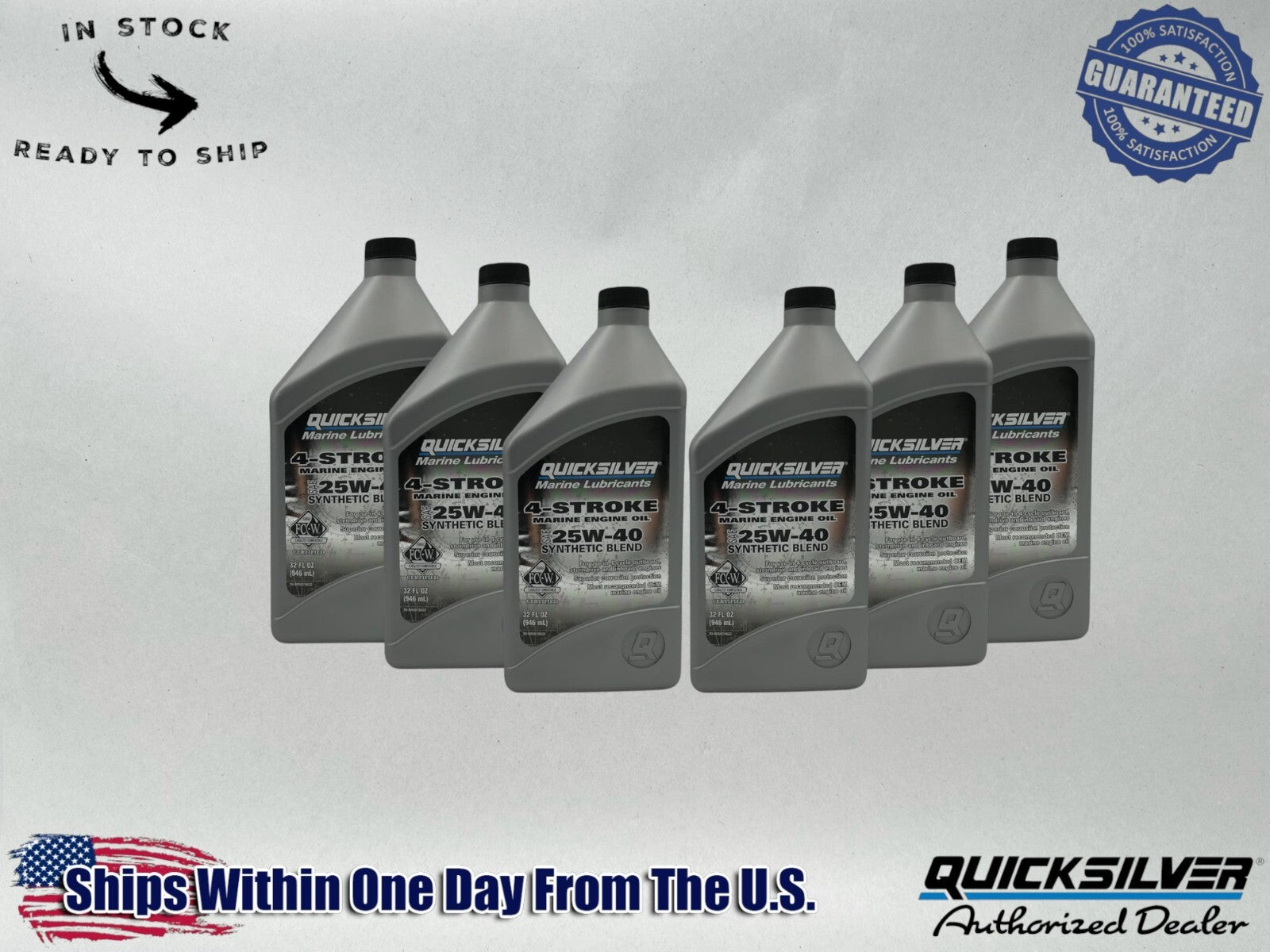 Quicksilver OEM Semi Synthetic 25W40 Marine Oil Quarts 92-8M0078622 6 Pack