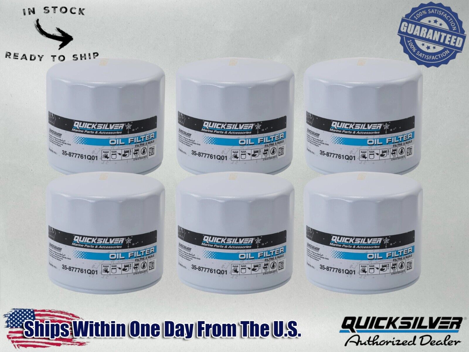 Quicksilver OEM Oil Filter Mariner Force Fits 75/90/115 hp OB 877761Q01-6PACK