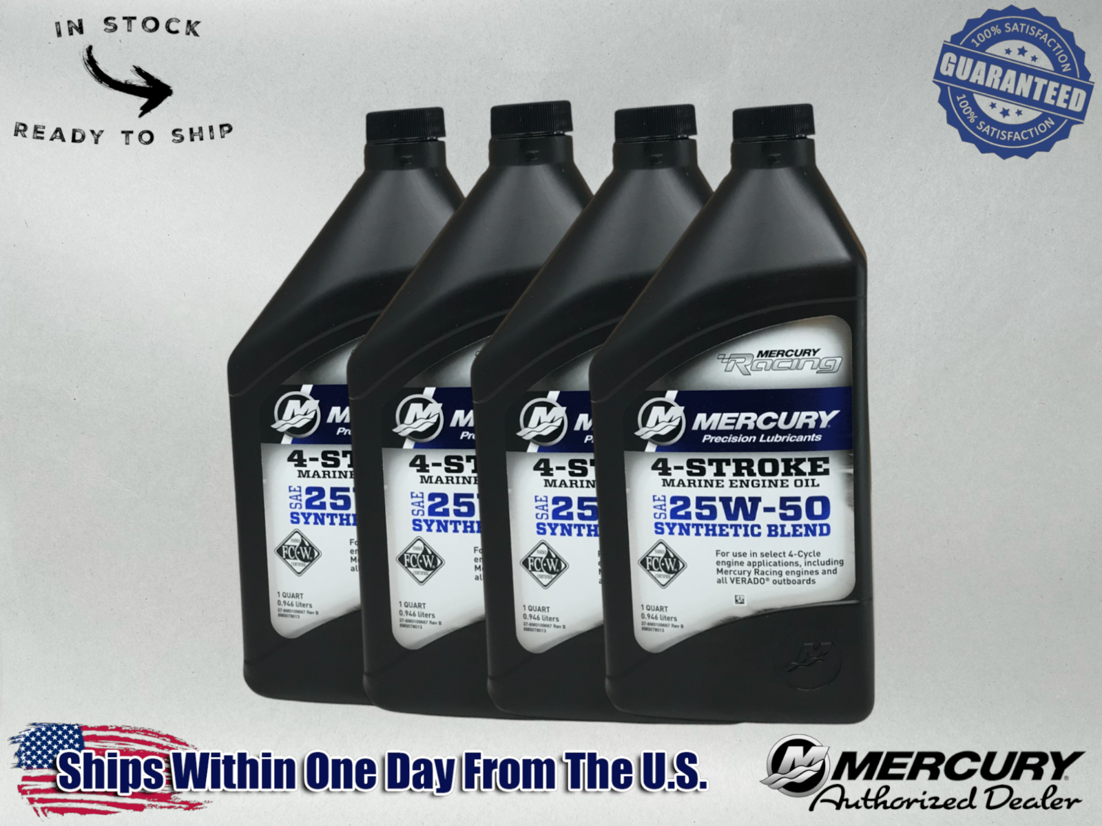 Mercury OEM 25W50 Hi Performance Semi-Synthetic Oil Quarts 92-8M0078013 4 Pack