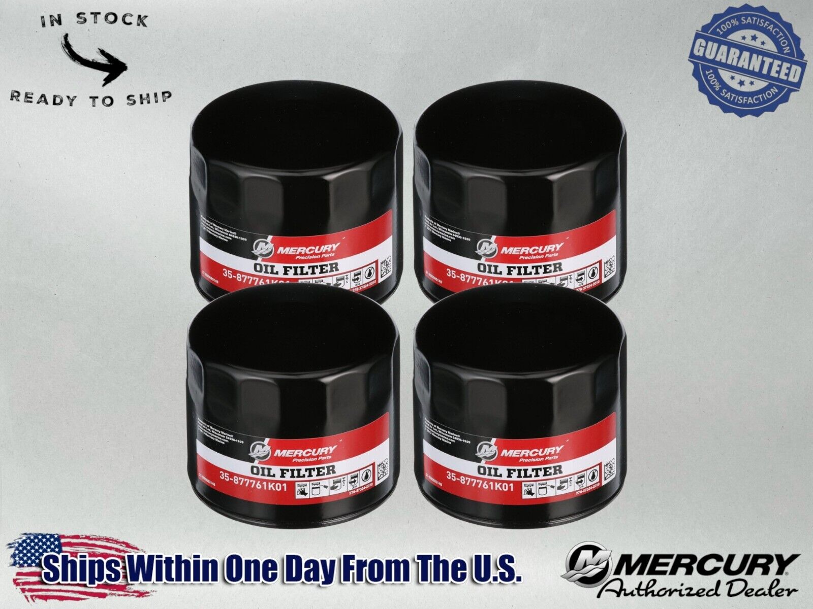 Mercury OEM Outboard Oil Filter for 75-115hp and 150hp EFI 877761K01-4PACK