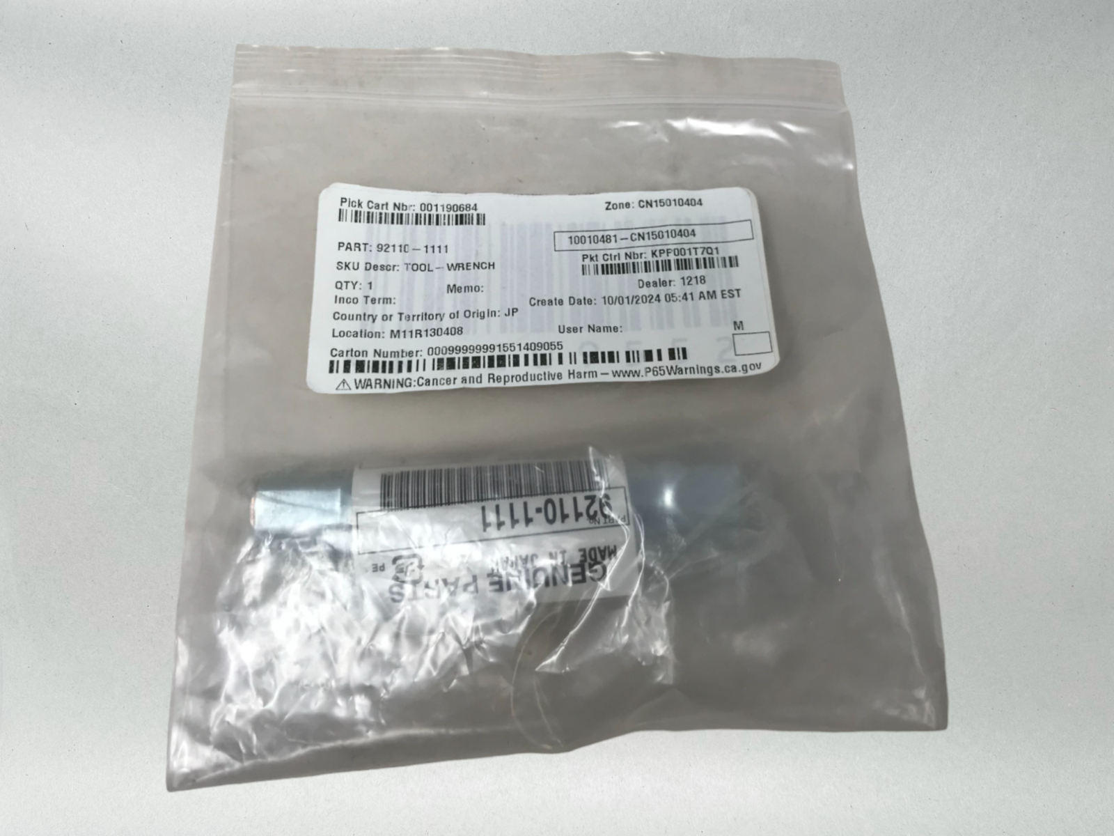 Kawasaki Genuine OEM Authentic Thin Wall Spark Plug Wrench 18Mm 92110-1111