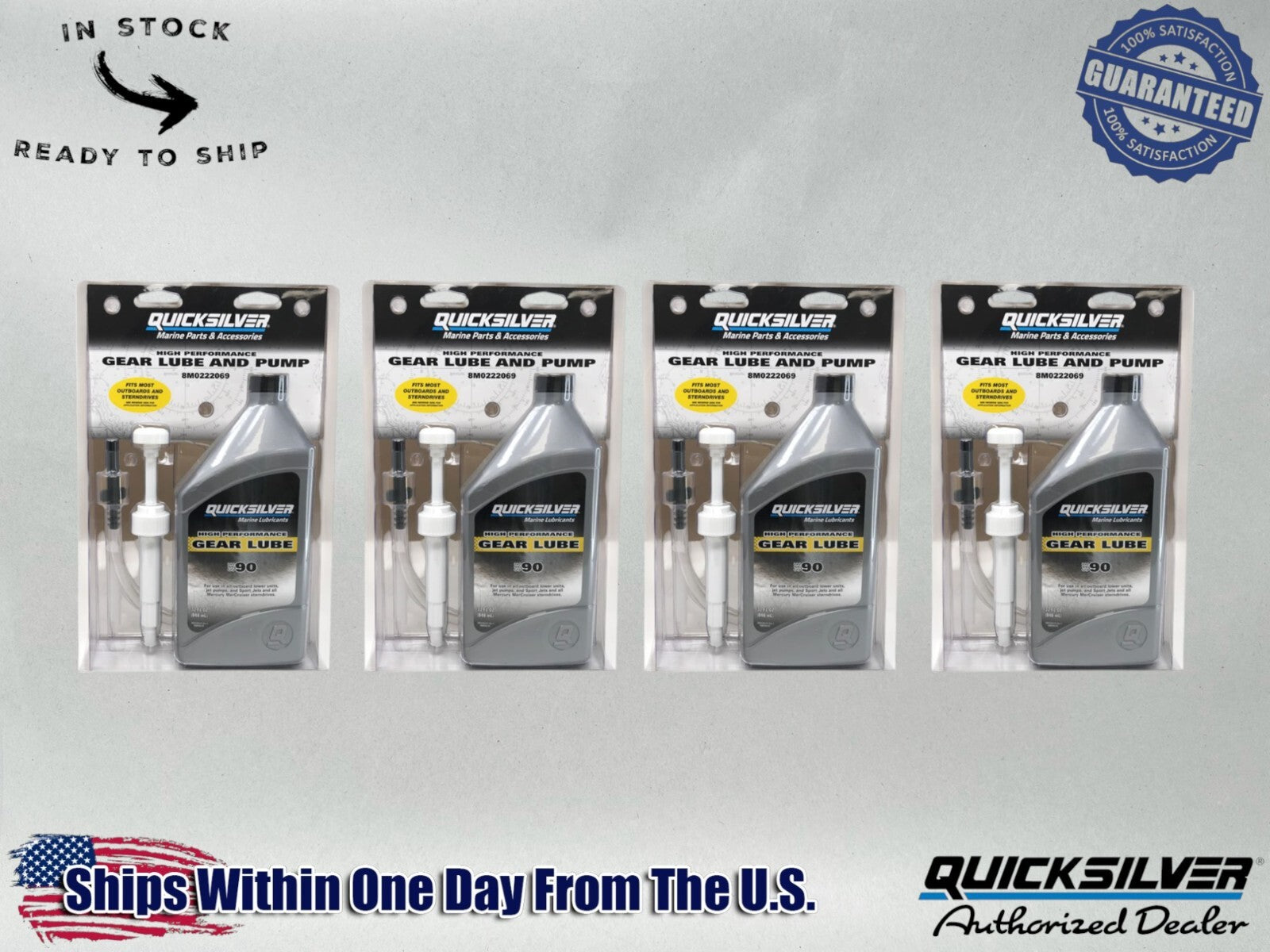 Quicksilver OEM SAE-90 High Perf Gear Lube Quart and Pumps 92-8M0222069 4 Pack