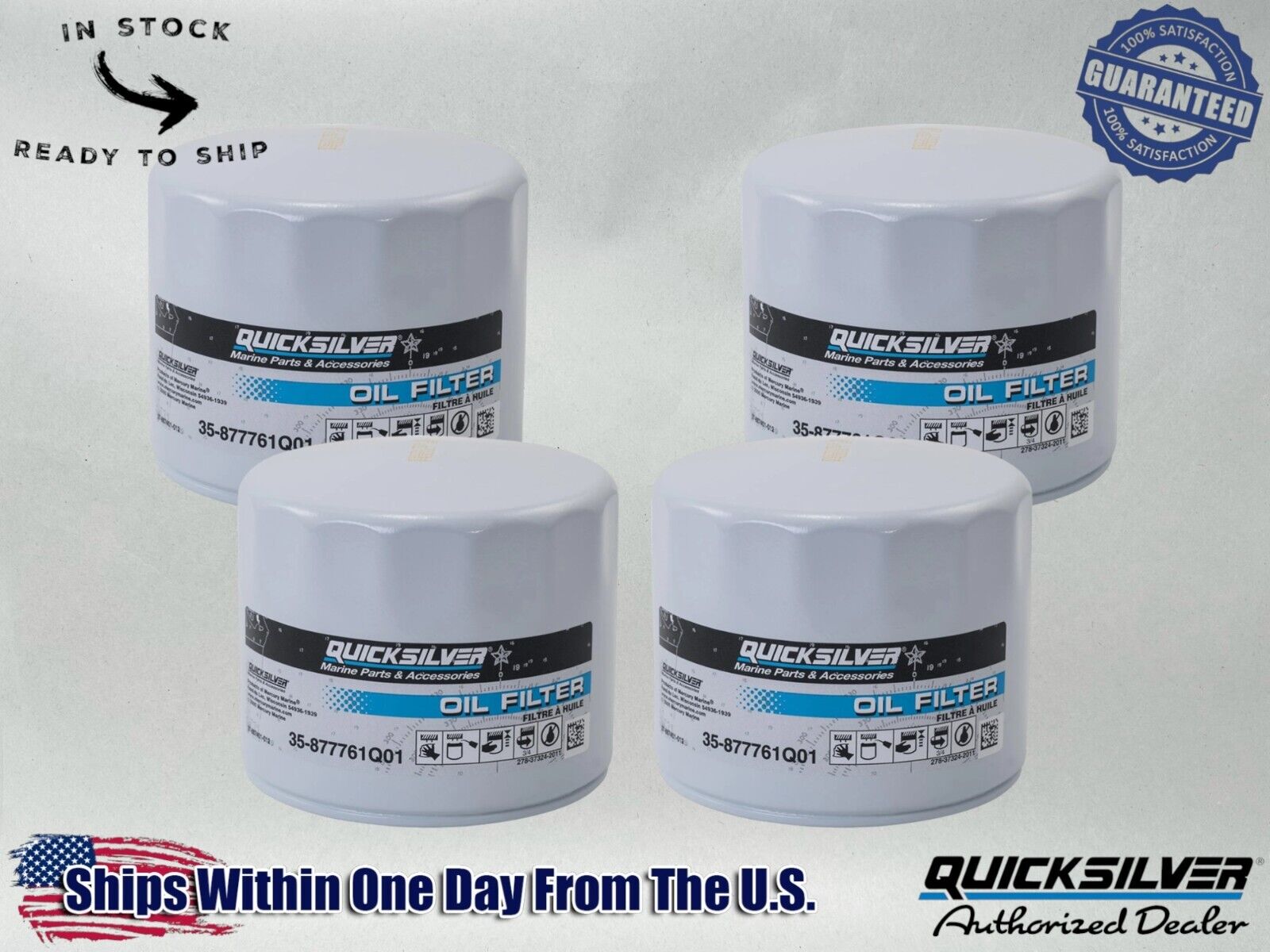 Quicksilver OEM Oil Filter Mariner Force Fits 75/90/115 hp OB 877761Q01-4PACK