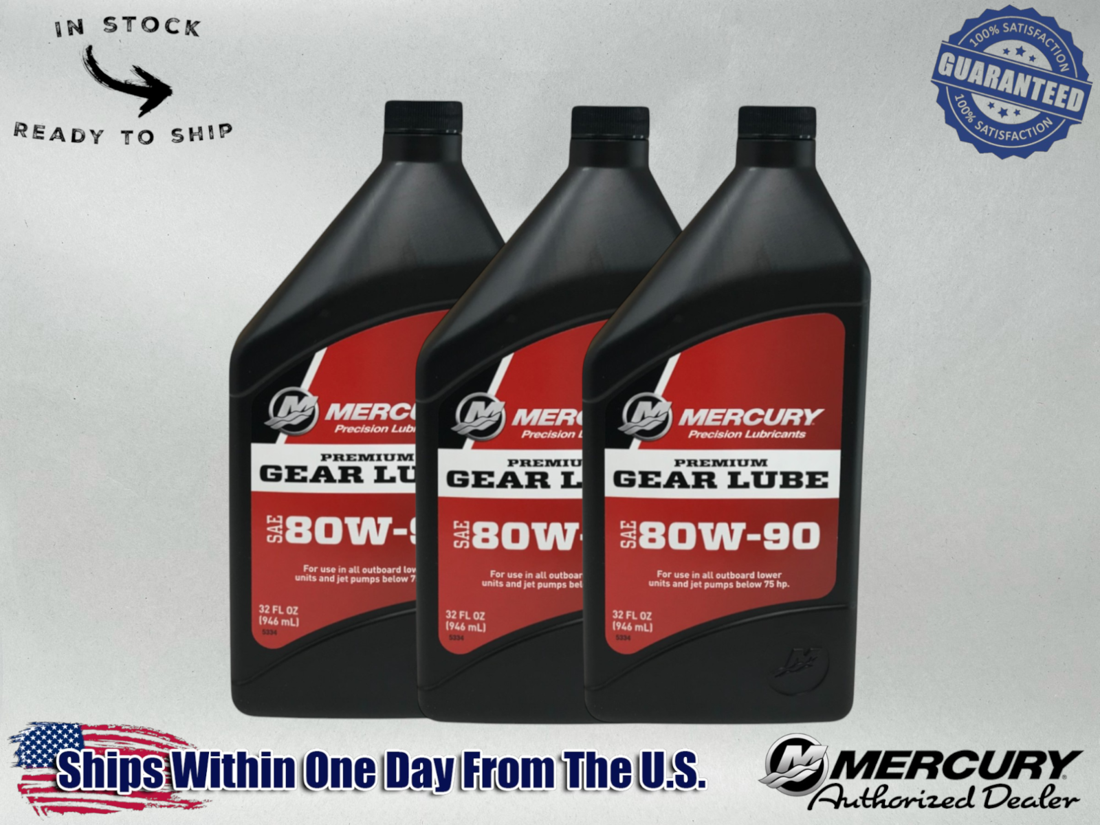 Mercury OEM Premium Gear Lube SAE 80W90 Quarts 92-858058K01 3 Pack