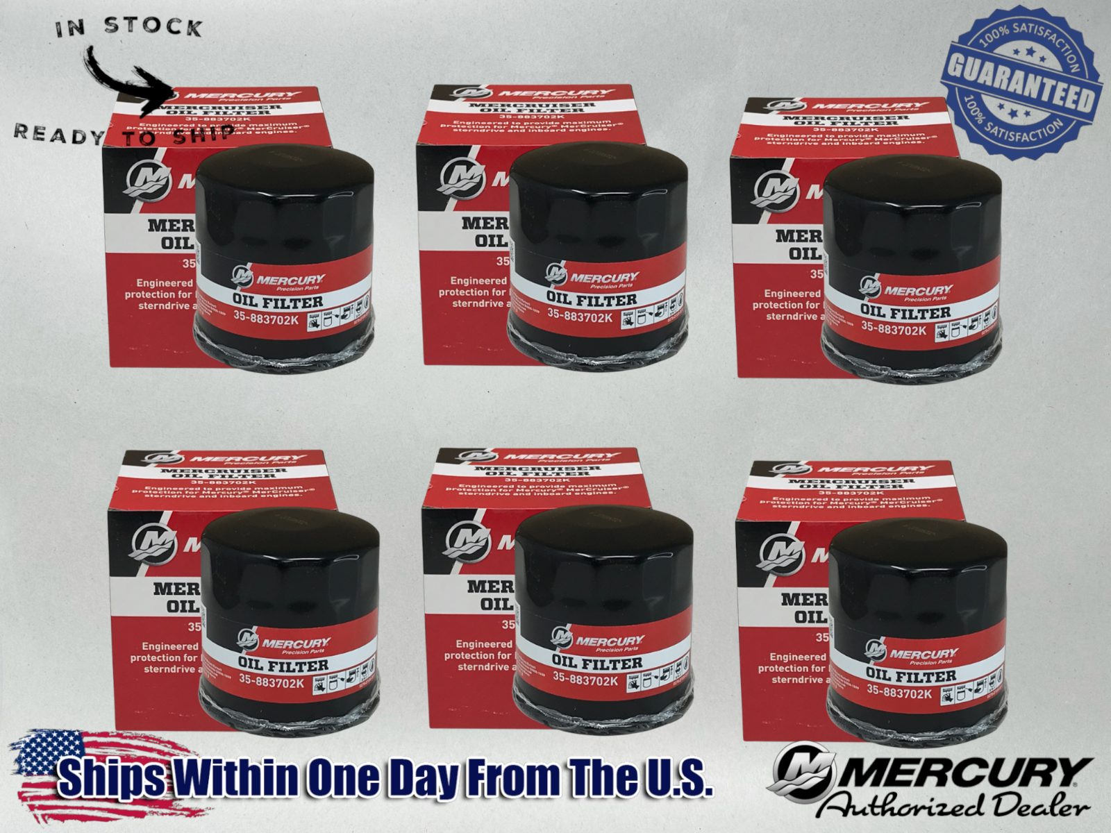 Mercury Genuine OEM Authentic Oil Filters 35-883702K 6 Pack