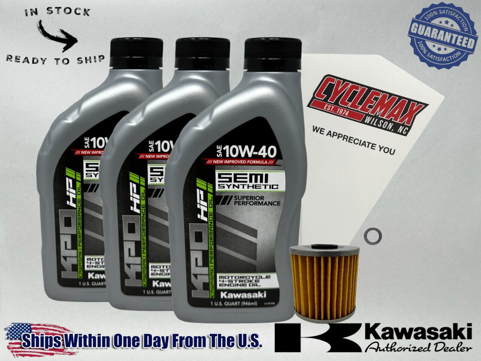 Cyclemax Semi-Synthetic KPO Oil Change Kit fits 2003-2011 Kawasaki BAYOU 250