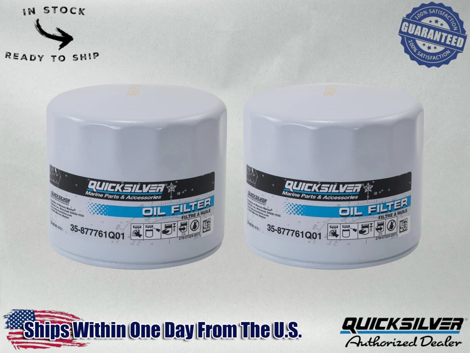 Quicksilver OEM Oil Filter Mariner Force Fits 75/90/115 hp OB 877761Q01-2PACK