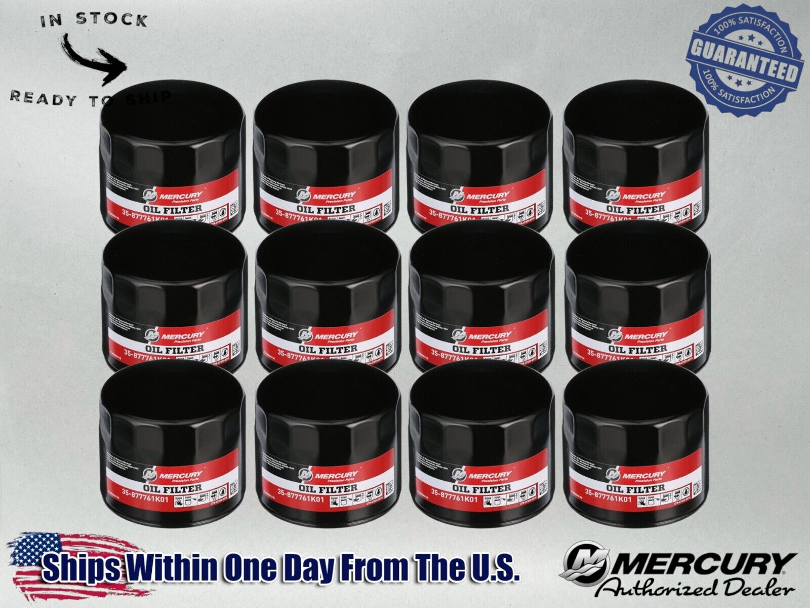 Mercury OEM Outboard Oil Filter for 75-115hp and 150hp EFI 877761K01-12PACK