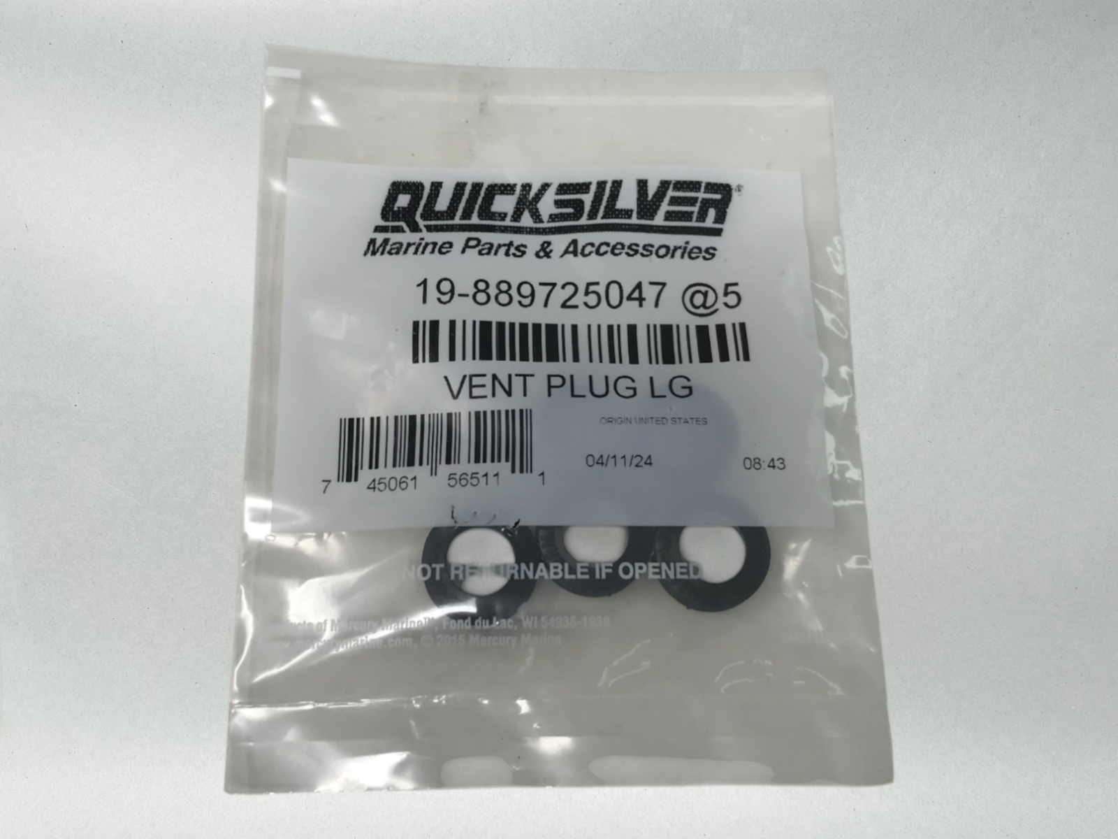 Mercury OEM Authentic Performance PVS Vent Plug 12mm - 19-889725047 5Pack