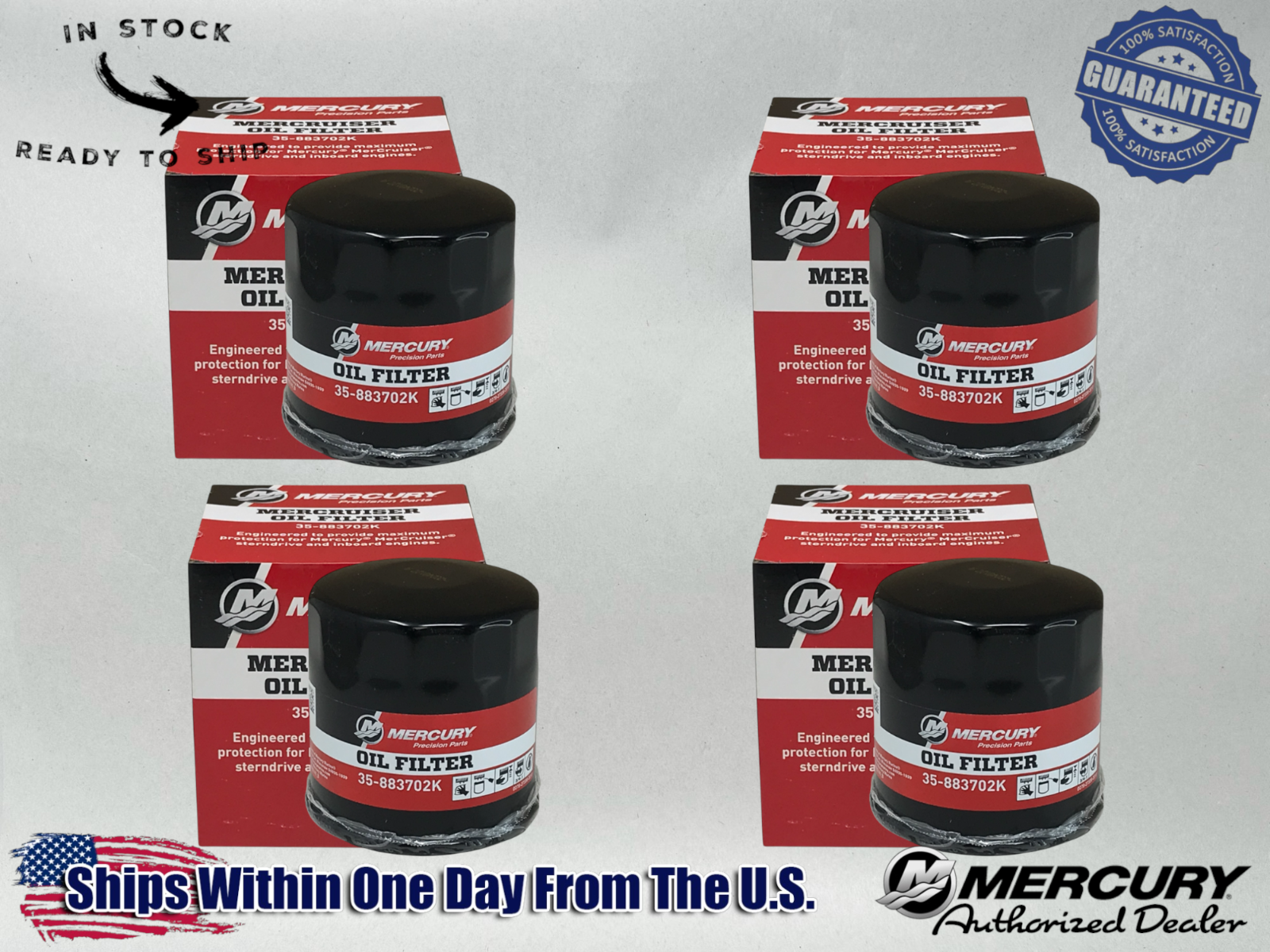 Mercury Genuine OEM Authentic Oil Filters 35-883702K 4 Pack