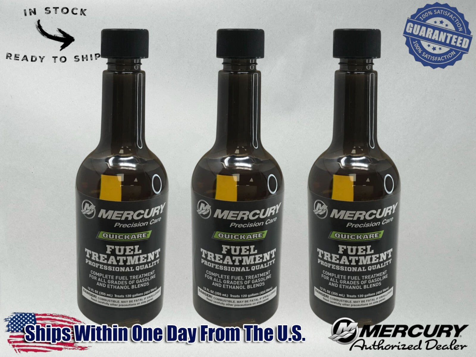 Mercury Genuine OEM Authentic Quickare Fuel Treatment 12 oz 92-8M0047930 3 Pack