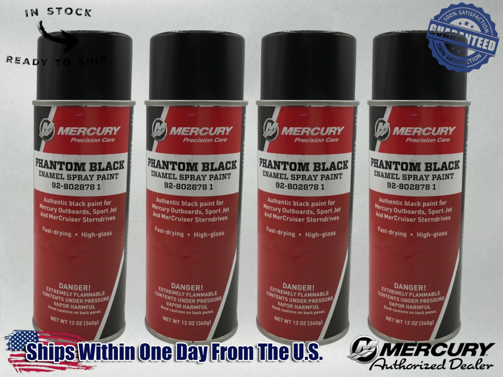 Mercury Genuine OEM Authentic Phantom Black Spray Paint 12 OZ 92-8028781 4 Pack