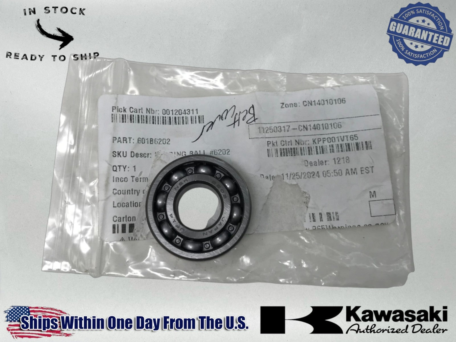 Kawasaki Genuine OEM Authentic BEARING BALL 601B6202
