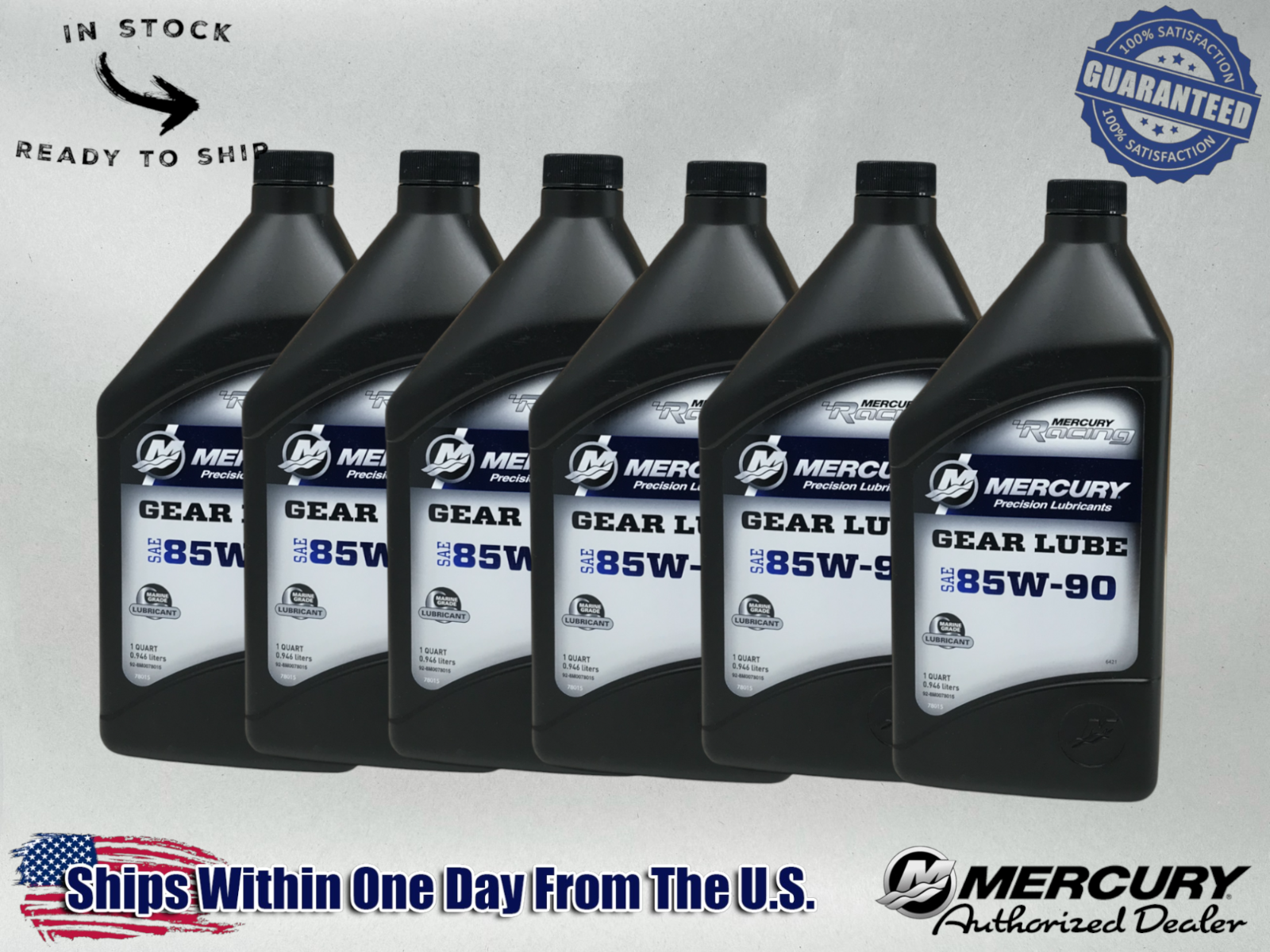 Mercury OEM SAE 85W-90 Racing Gear Lube Quarts 92-8M0078015 6 Pack