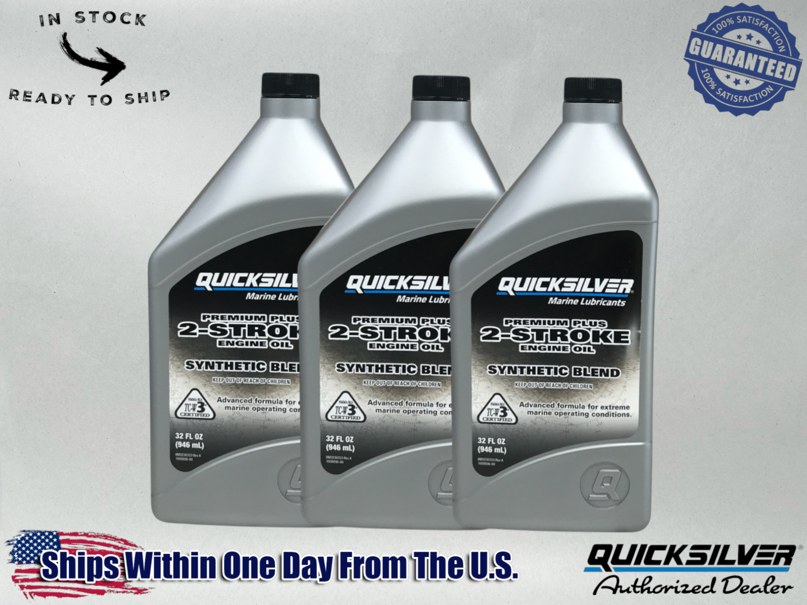 Quicksilver OEM 2-Stroke SS Premium Plus Marine Oil Quarts 92-858026Q01 3 Pack
