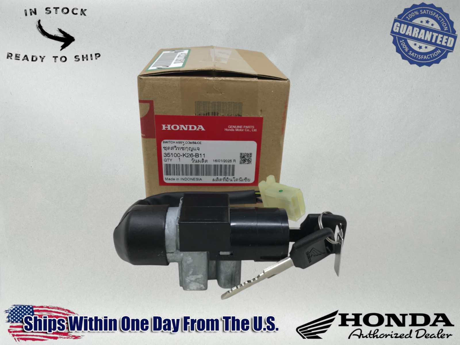 Honda Genuine OEM 2017-20 GROM IGNITION SWITCH WITH 2 NEW CUT KEYS 35100-K26-B11
