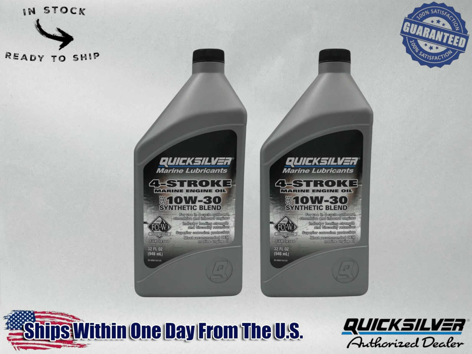 Quicksilver OEM Semi Synthetic 10W30 Marine Oil Quarts 92-8M0142135 2 Pack