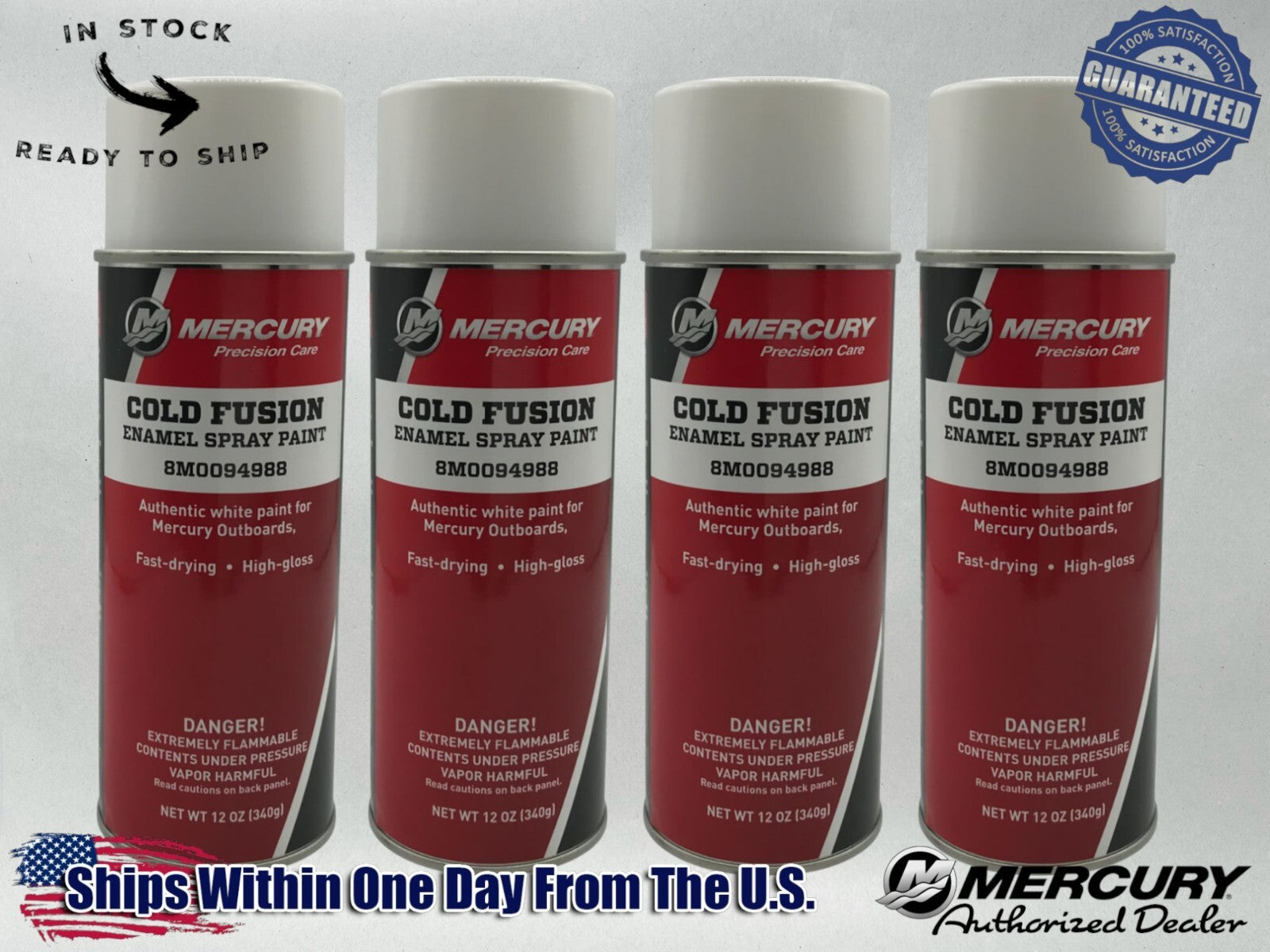 Mercury Genuine OEM Cold Fusion Enamel Spray Paint 12 OZ 8M0094988 4 Pack