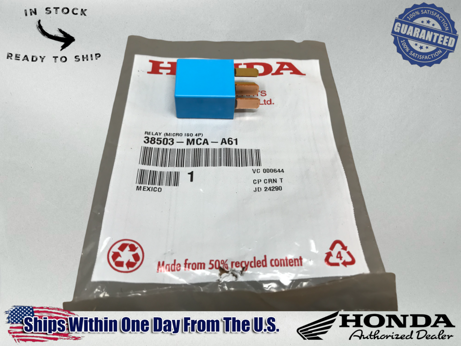 Honda OEM Relay Micro ISO 4p GL1800 TRX420 TALON TRX520 PIONEER 38503-MCA-A61