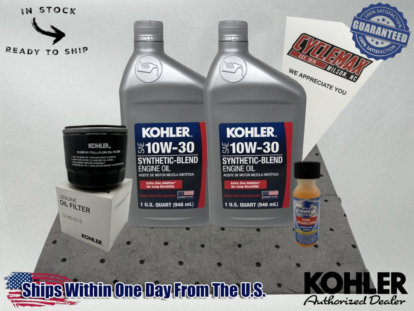 Cyclemax 10W-30 Semi Synthetic Kohler Oil Change Kit w/Oil Pad & Fuel Treatment