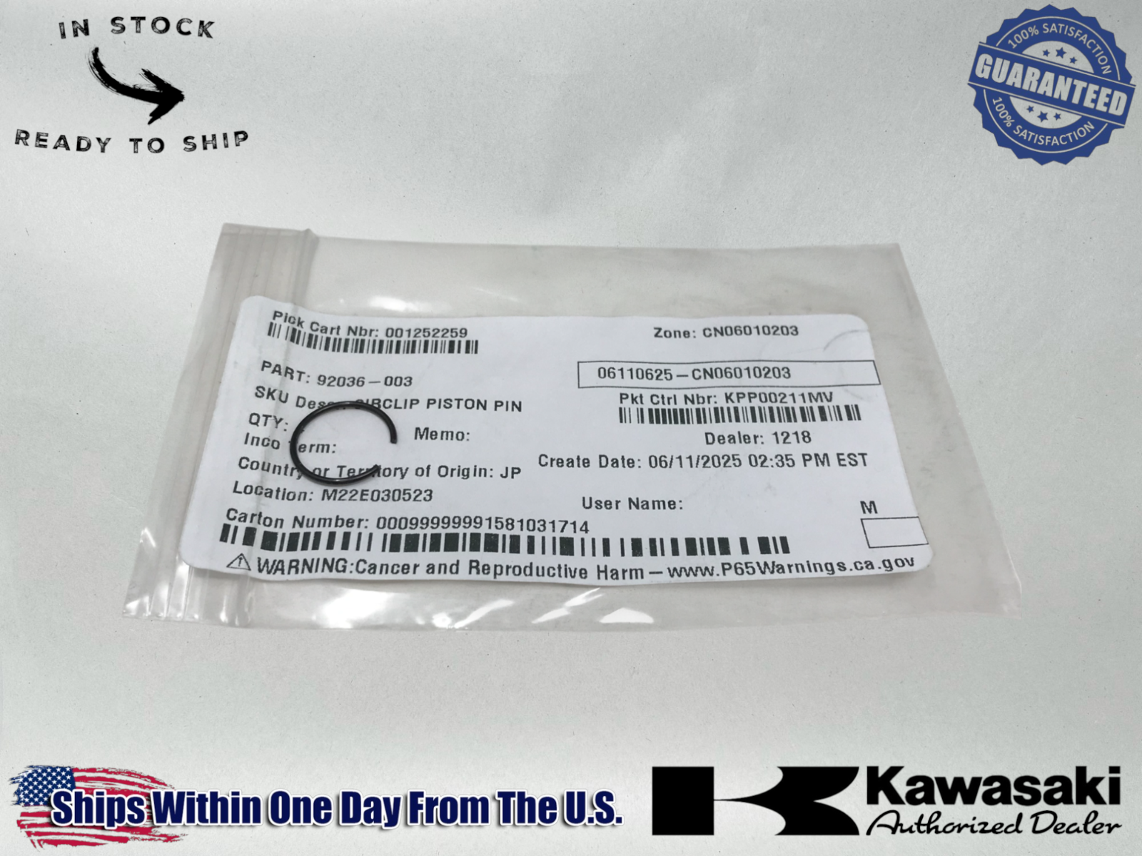 2 Kawasaki Genuine OEM KX80 G5 KH100 KE100 KD125 Piston Circlips 92036-003