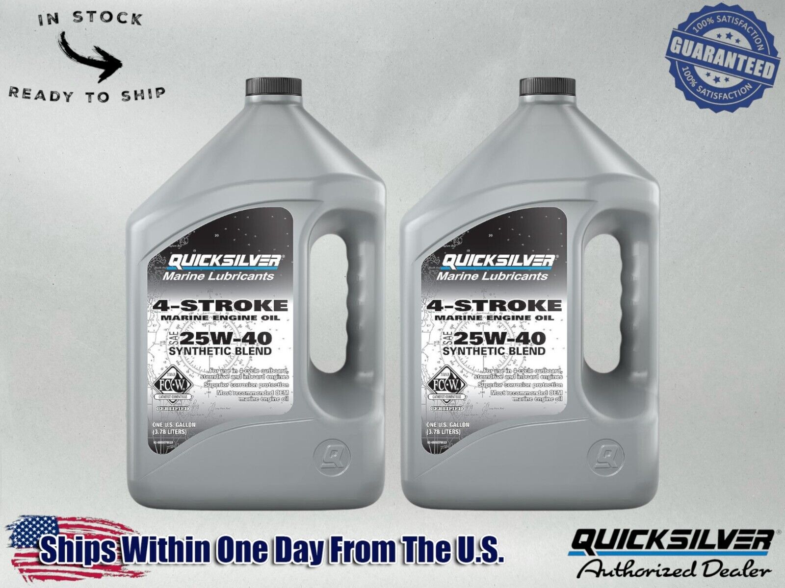 Quicksilver OEM 25W-40 Synthetic Marine Engine Oil, 1 Gallon 8M0078623-2PACK