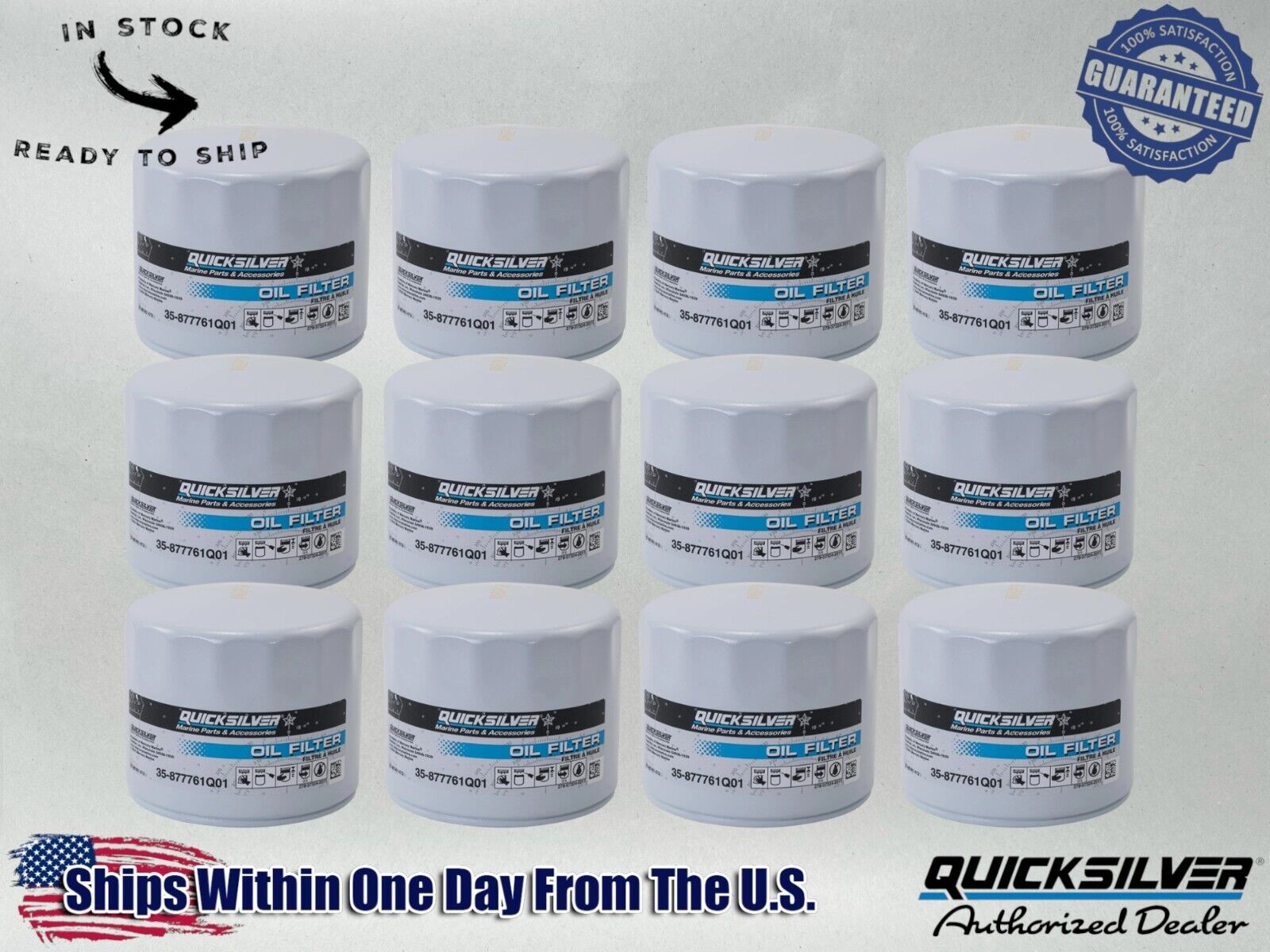 Quicksilver OEM Oil Filter Mariner Force Fits 75/90/115 hp OB 877761Q01-12PACK