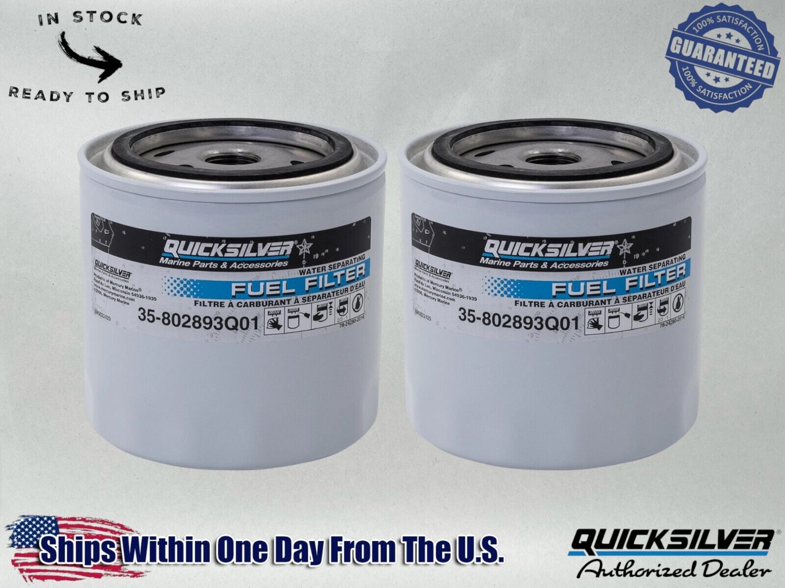 Quicksilver OEM Water Sep Fuel Filter Outboard and MerCruiser 802893Q01-2PACK