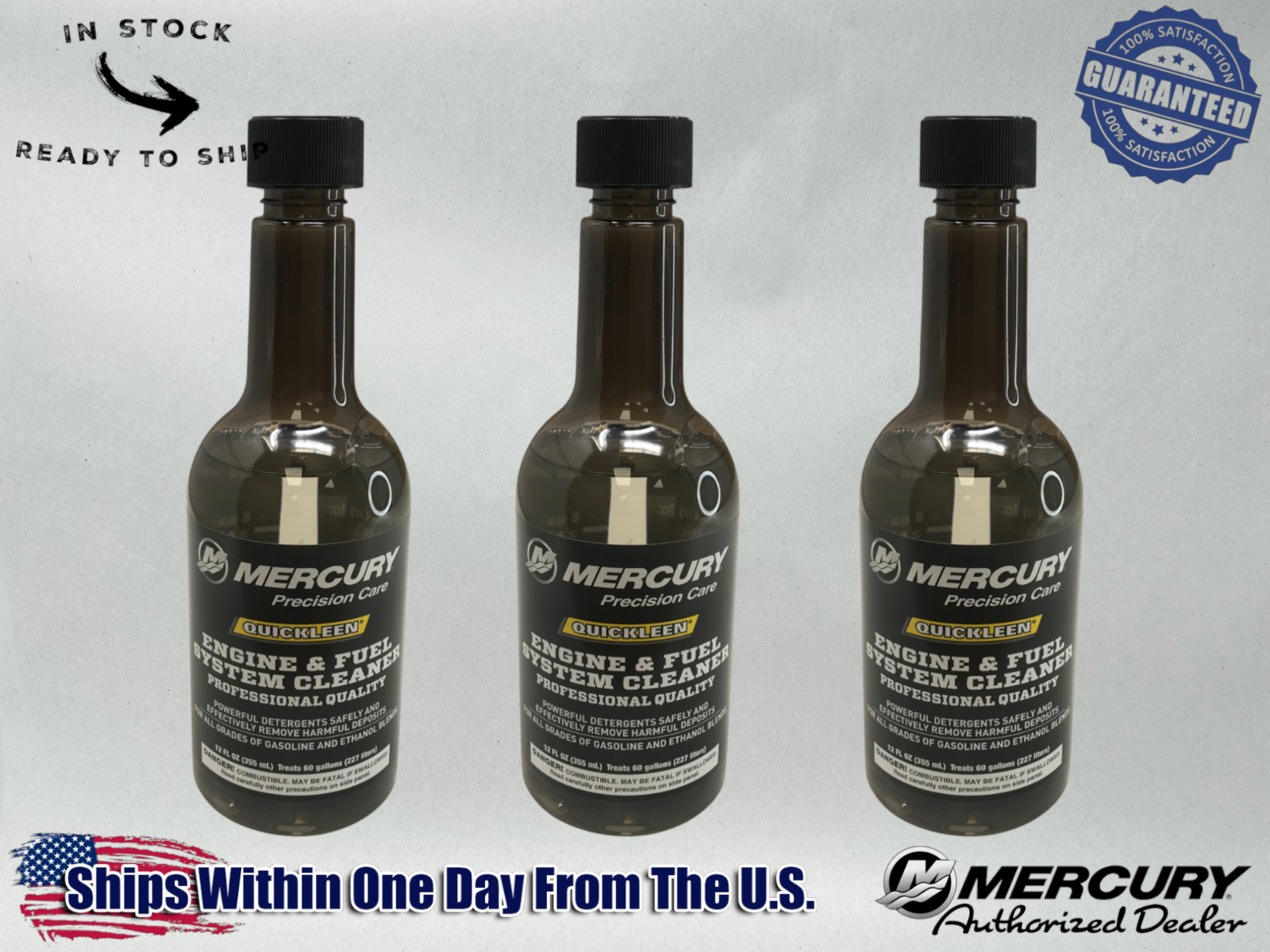 Mercury OEM Quickleen Engine and Fuel System Cleaner 12 oz. 92-8M0047931 3 Pack