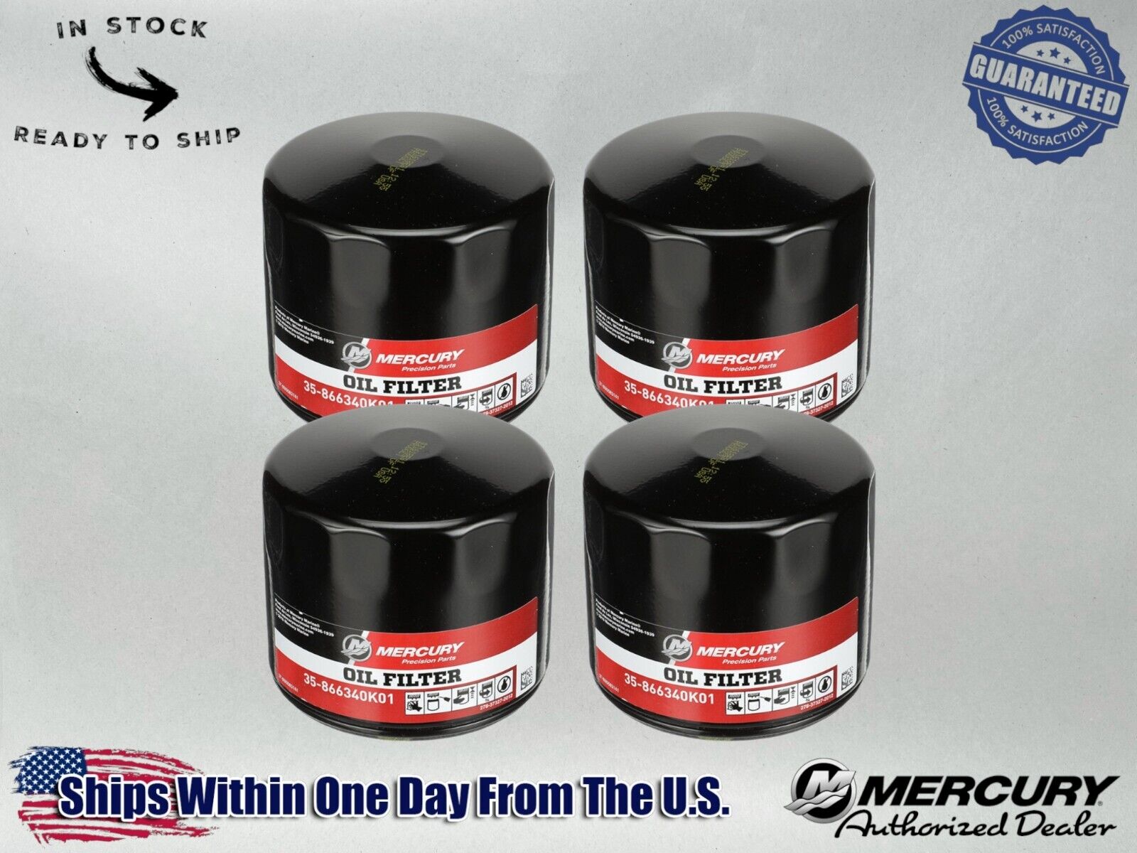 Mercury OEM MerCruiser Oil Filter for Sterndrive and IB Engines 866340K01-4PACK