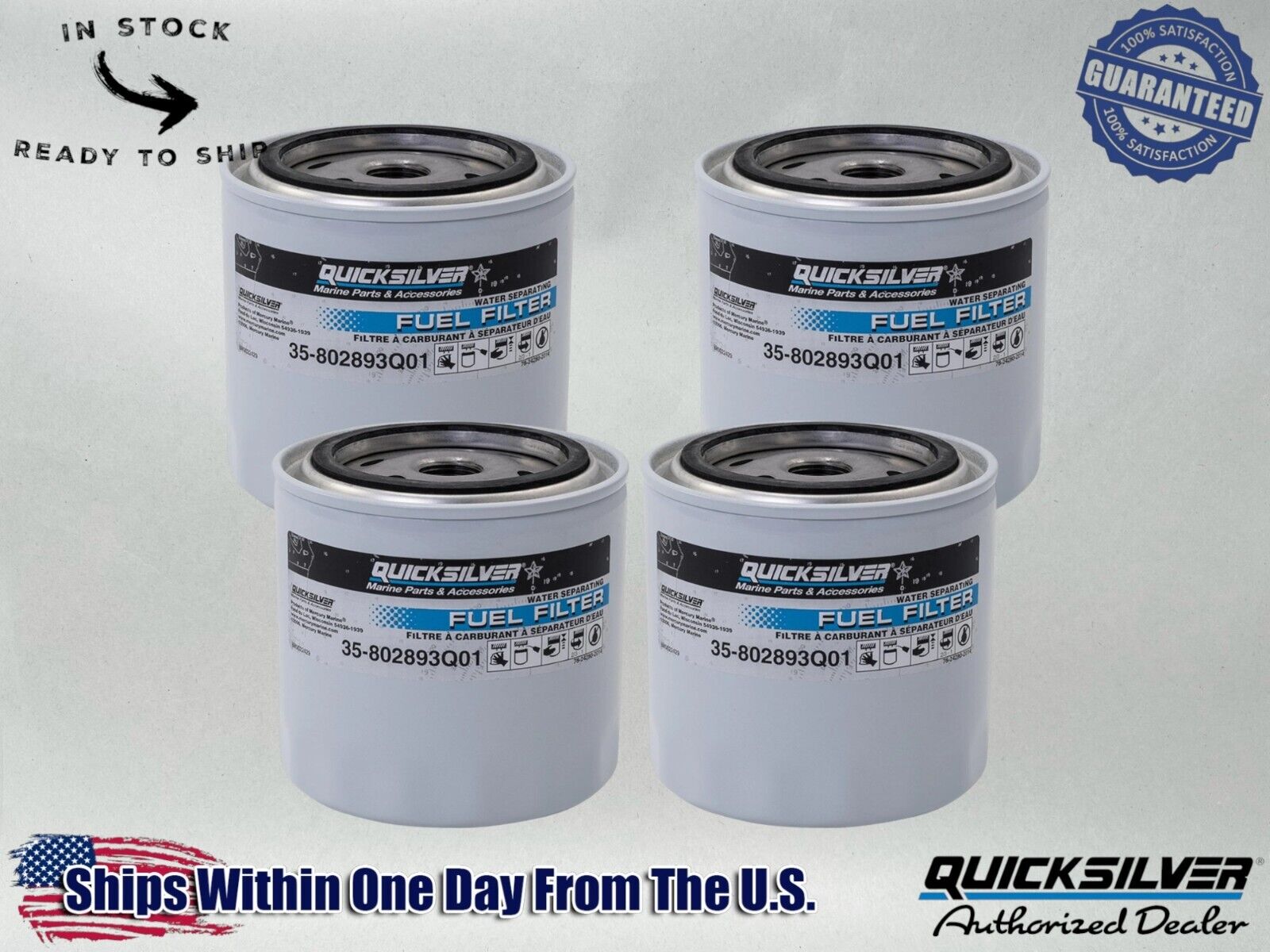 Quicksilver OEM Water Sep Fuel Filter Outboard and MerCruiser 802893Q01-4PACK