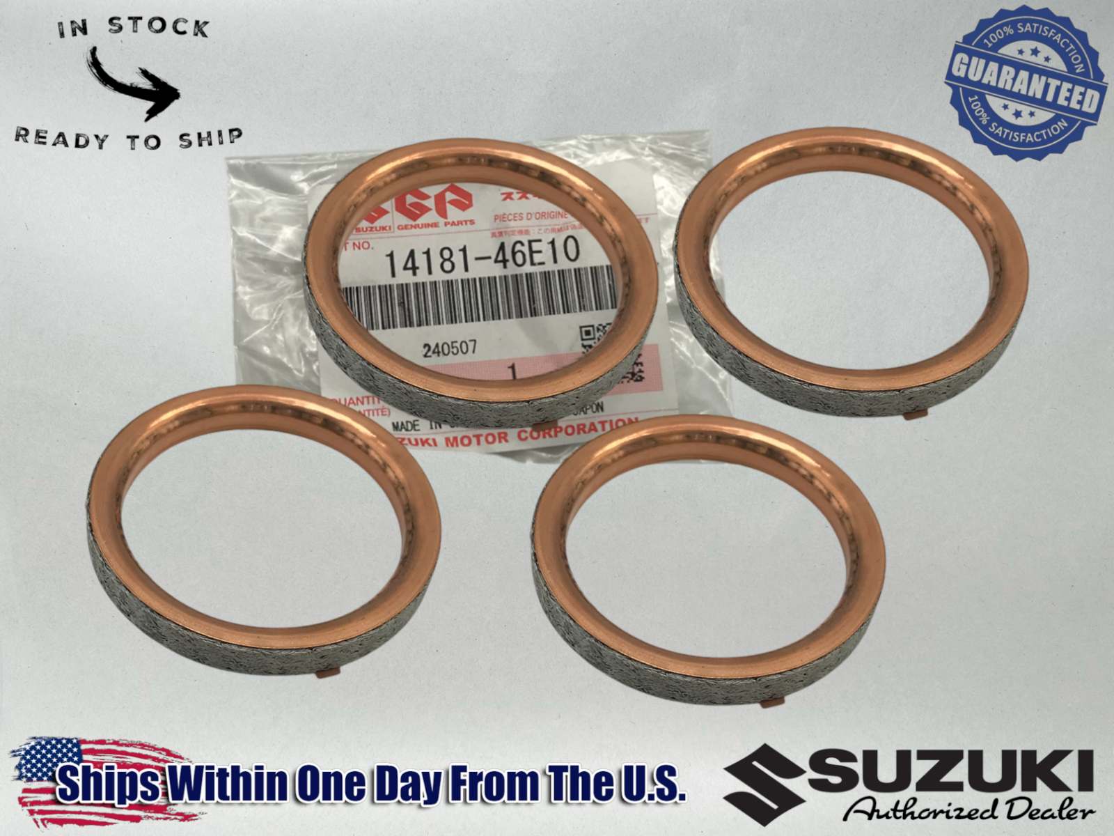 Suzuki Genuine OEM 1997-24 GSXR GSX-R 600 750 EXHAUST GASKETS 4 PK 14181-46E10