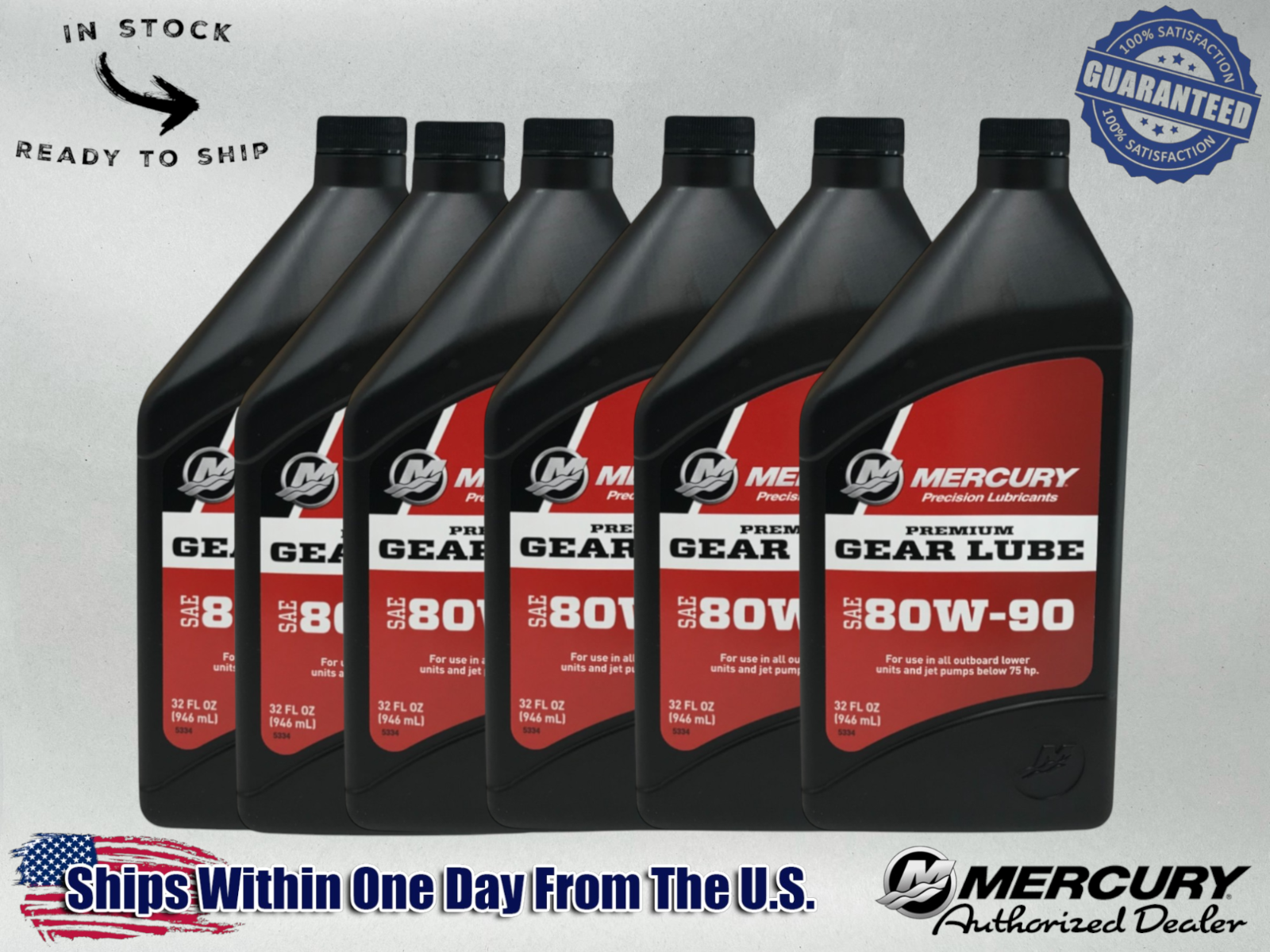 Mercury OEM Premium Gear Lube SAE 80W90 Quarts 92-858058K01 6 Pack