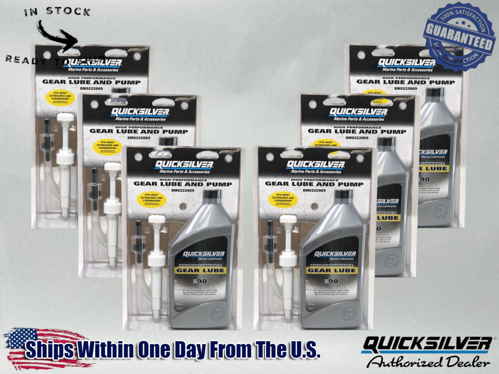 Quicksilver OEM SAE-90 High Perf Gear Lube Quart and Pumps 92-8M0222069 6 Pack