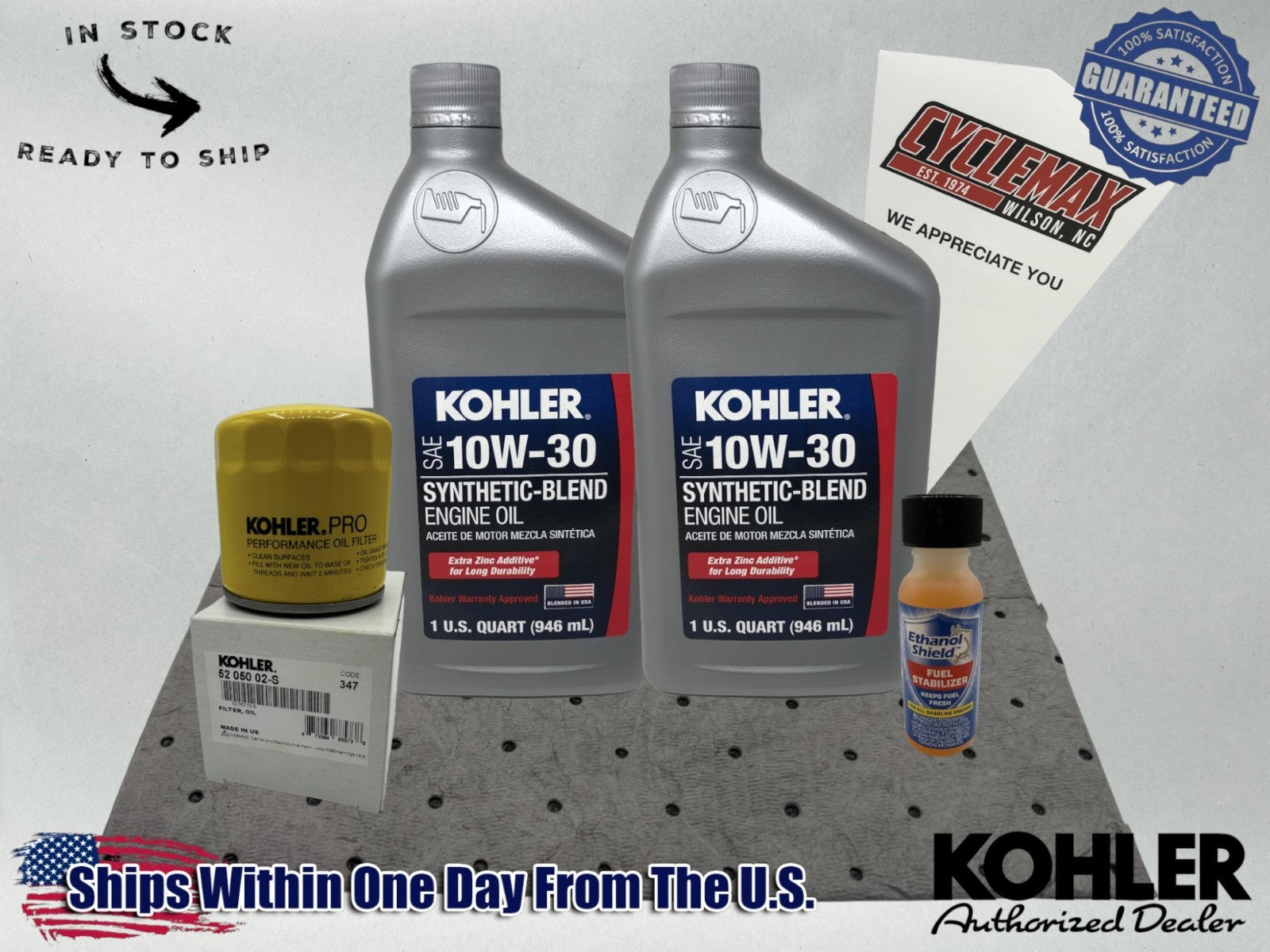Cyclemax 10W-30 Semi Synthetic Kohler Oil Change Kit w/Oil Pad & Fuel Treatment