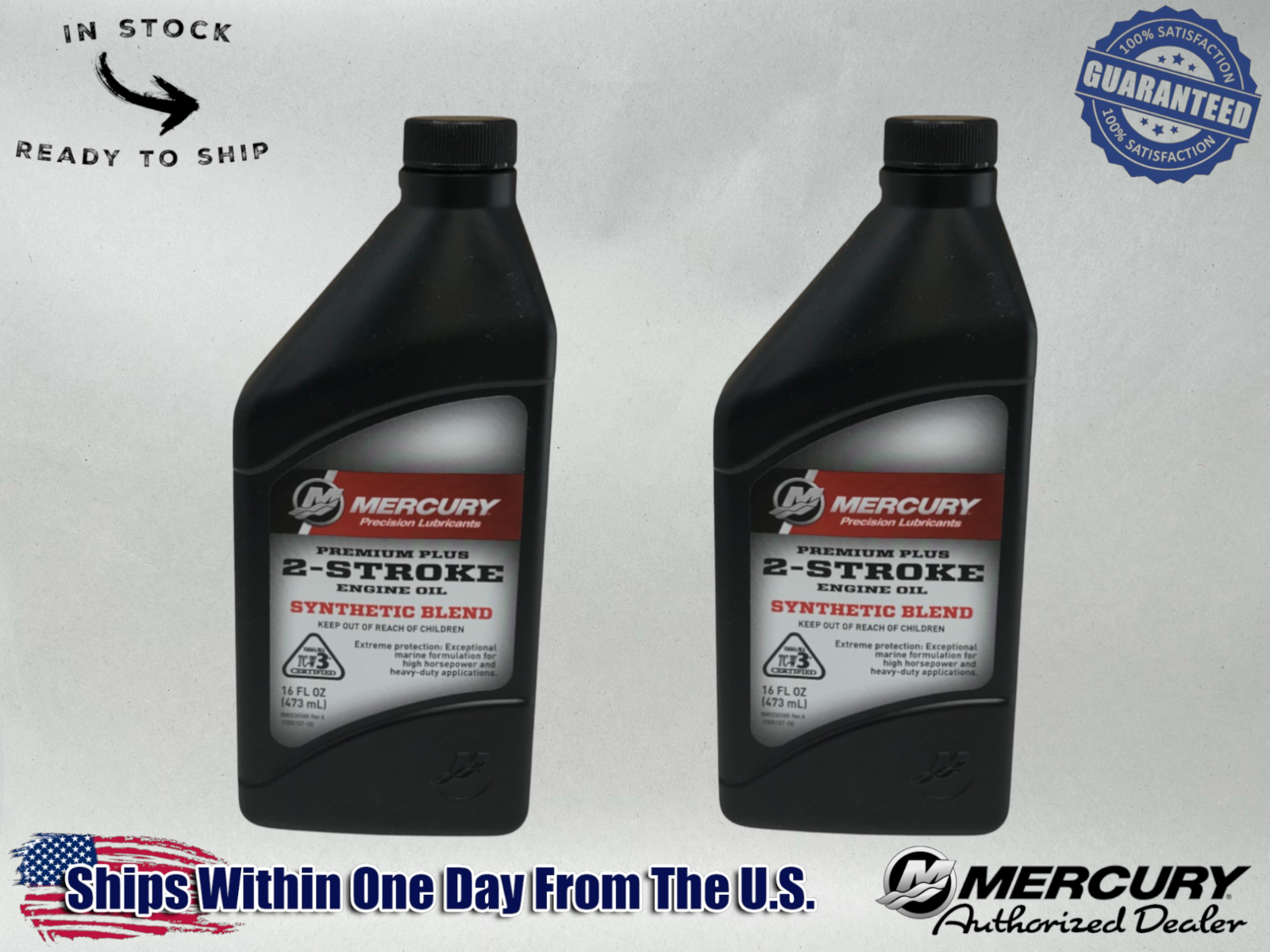 Mercury OEM 2-Stroke Standard Premium Plus Marine Oil Quarts 92-858025K01 2 Pack