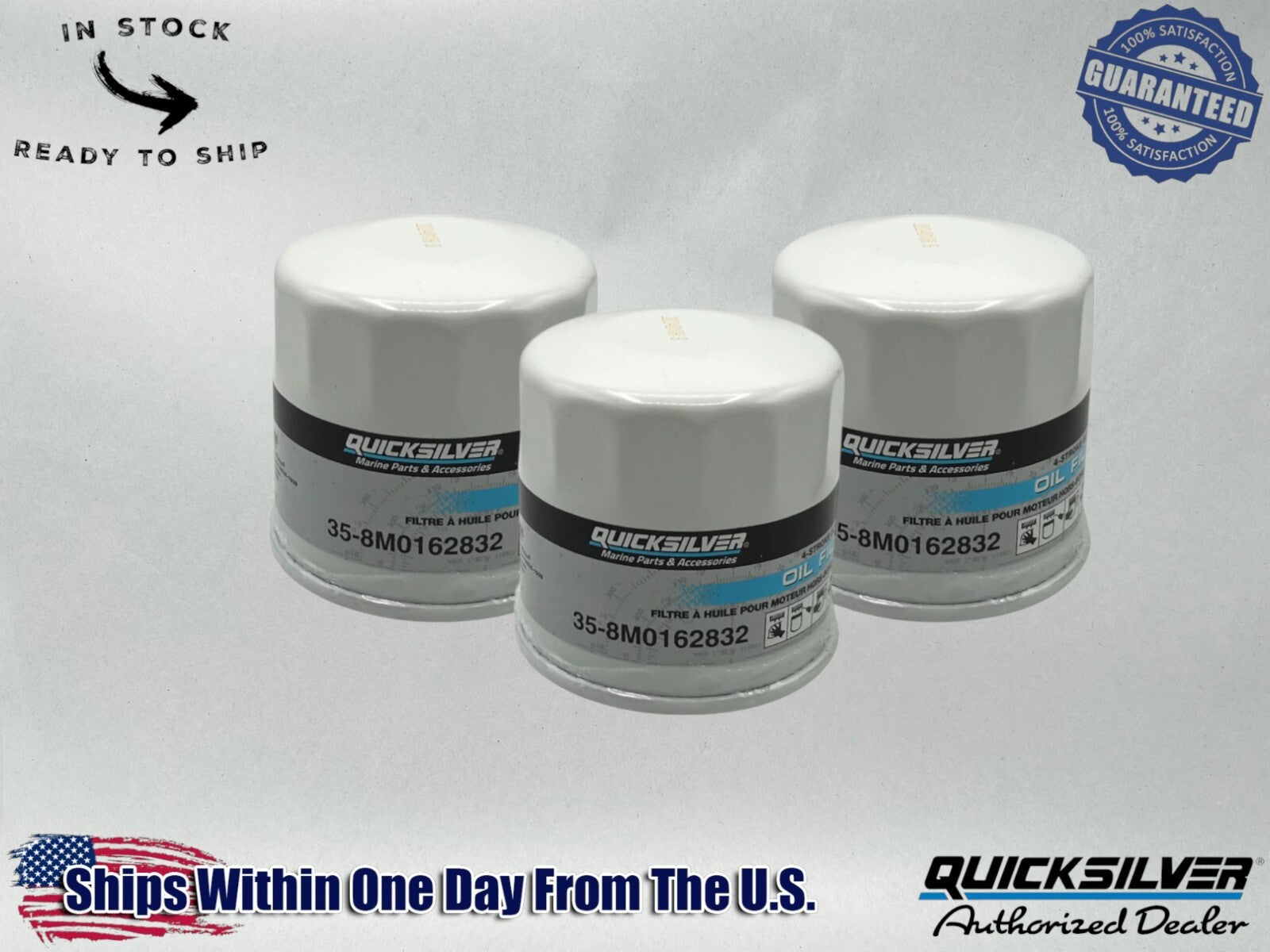 Quicksilver Genuine OEM Authentic Oil Filters 35-8M0162832 3 Pack