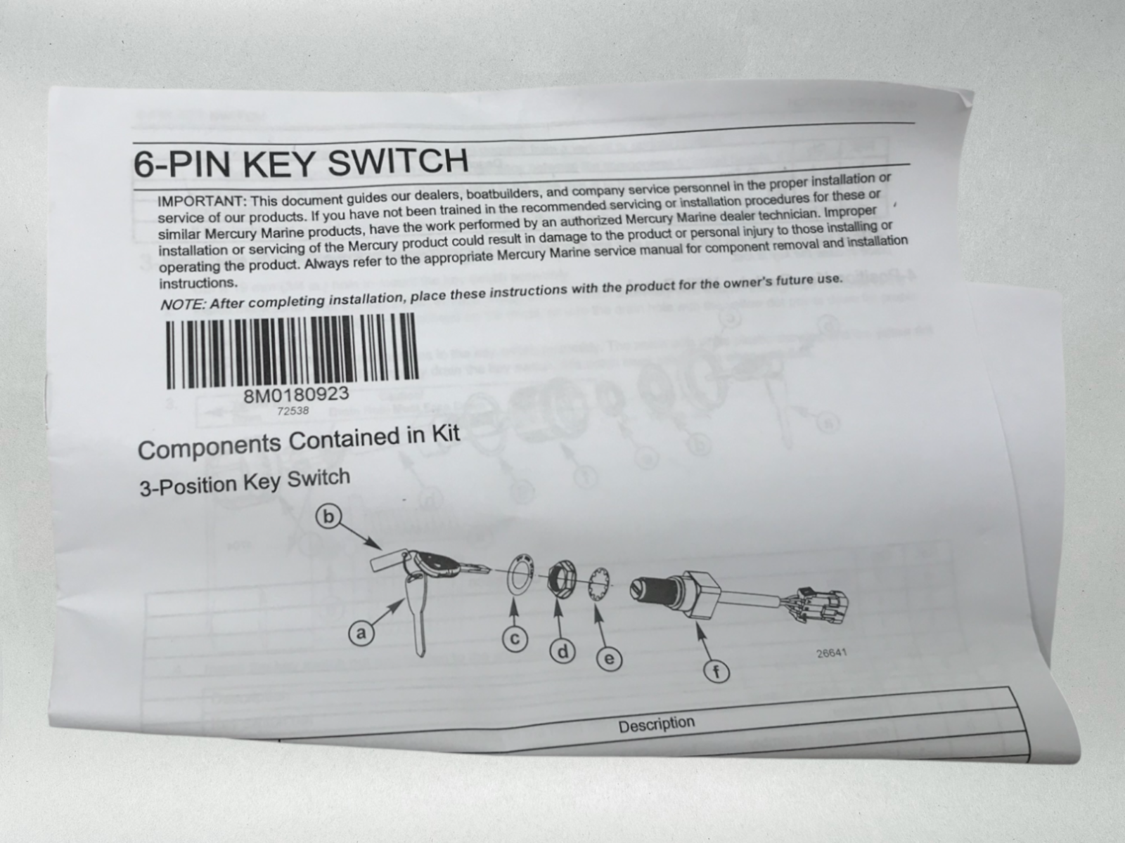 Mercury Genuine OEM Authentic Verado Key Switch Kit - Part# 893353A03