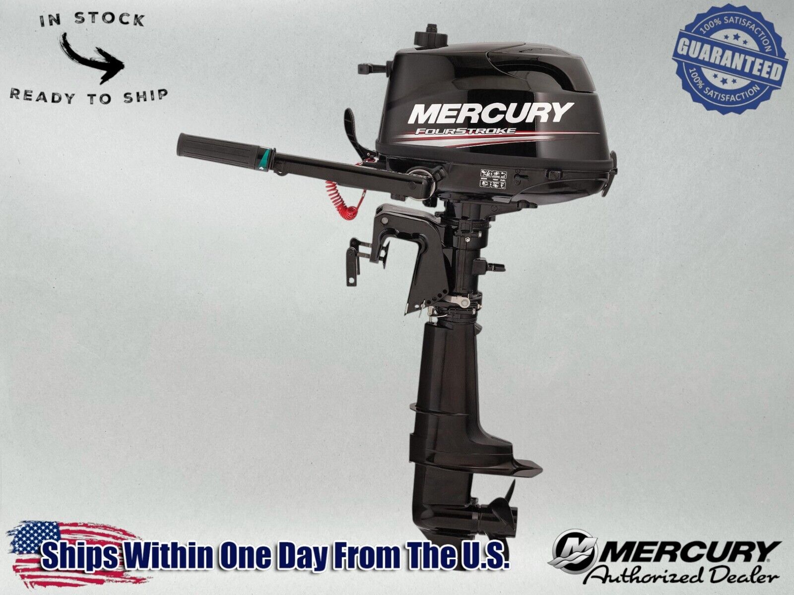Mercury 6hp Tiller FourStroke Outboard Motor, 15" Shaft Model ME 6MH
