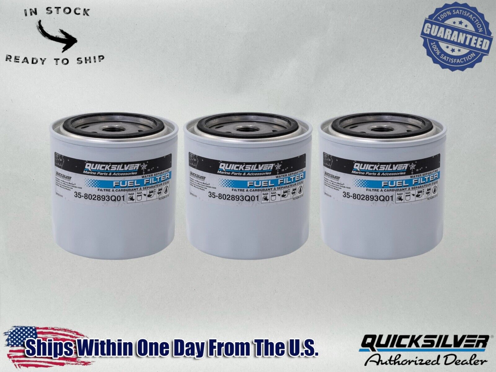 Quicksilver OEM Water Sep Fuel Filter Outboard and MerCruiser 802893Q01-3PACK