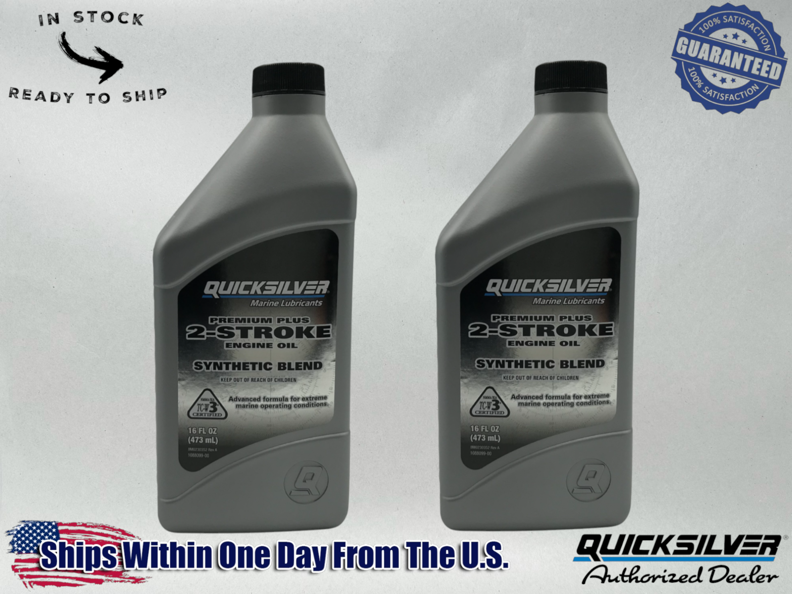 Quicksilver OEM Premium Plus 2-Stroke Semi Synthetic Oil Pints 858025Q01 2 Pack