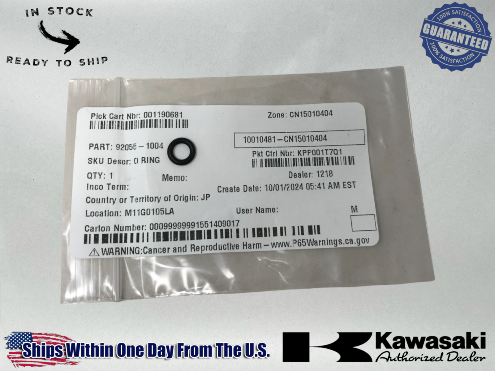Kawasaki Genuine OEM Authentic O-Ring 92055-1004