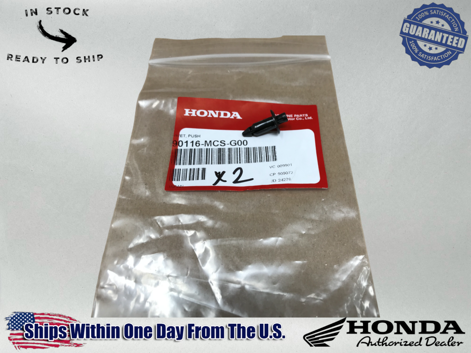 Honda OEM 2 Pack RIVET PUSH 90116-MCS-G00