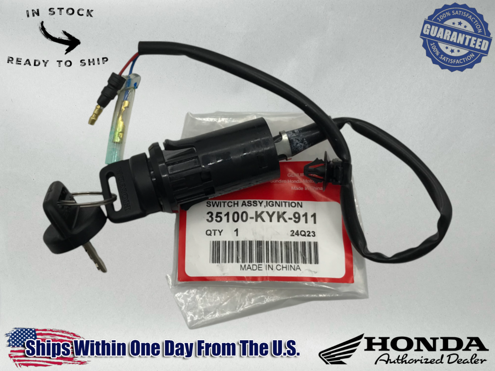 Honda Genuine OEM STARTER KEY IGNTION ASSEMBLY 35100-KYK-911